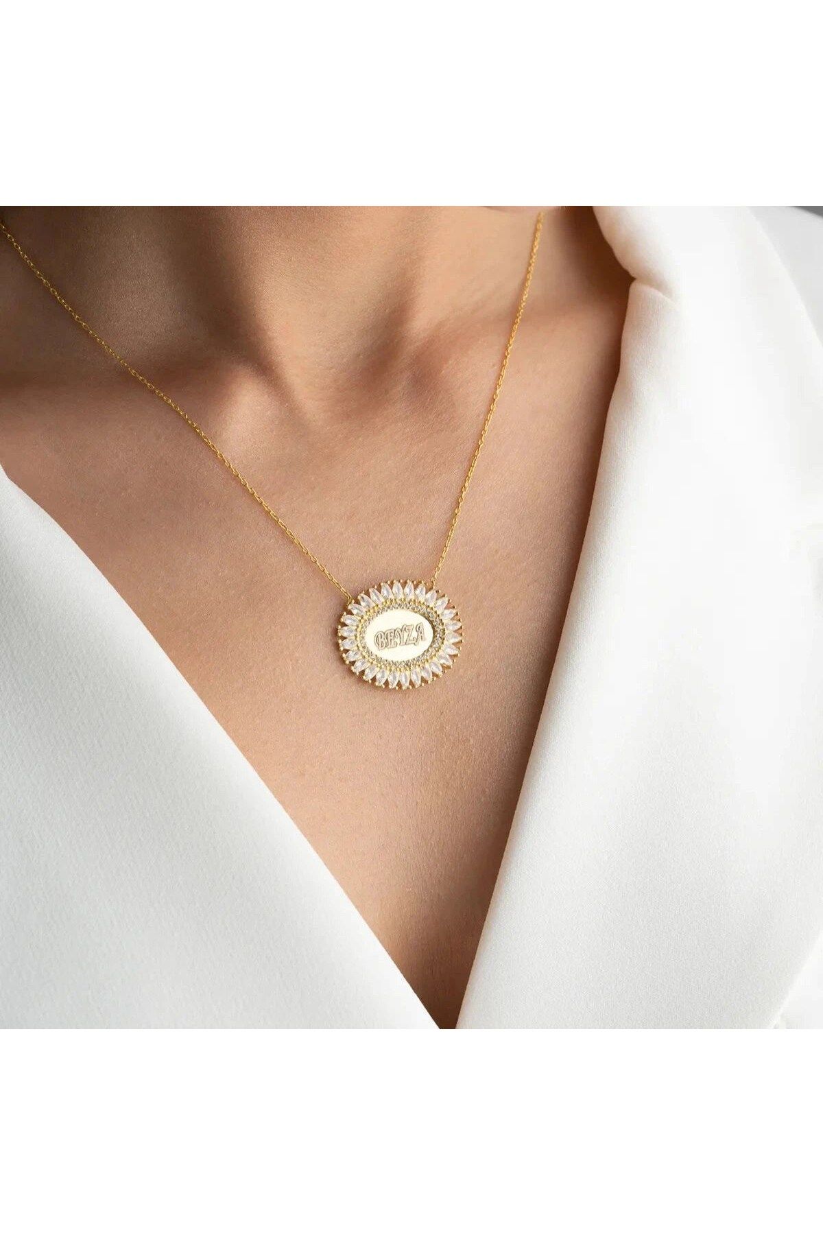 beonejewelry GRAVÜRLÜ OVAL BAGET KOLYE | 925 GÜMÜŞ