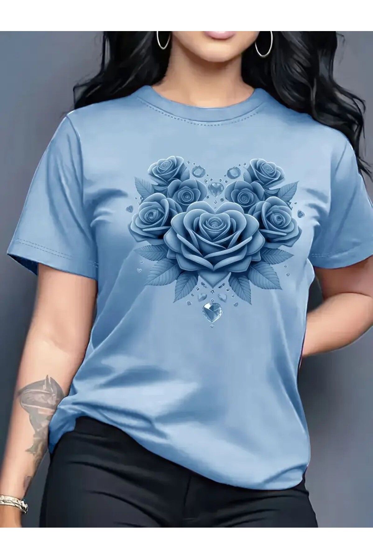 LEIVOR Gül Renk Uyumlu Baskılı Kadın Pamuk T-shirt