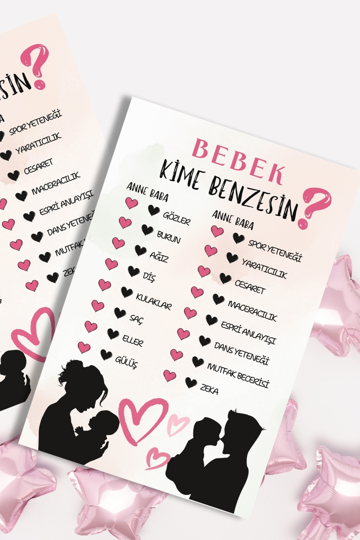 Metranya Cinsiyet Belirleme Partisi Bebek Kime Benzesin? 15 Adet Baby Shower Hediye Süs Anı Hatıra Oyun Kartı fotoğrafı 3 (önizleme)