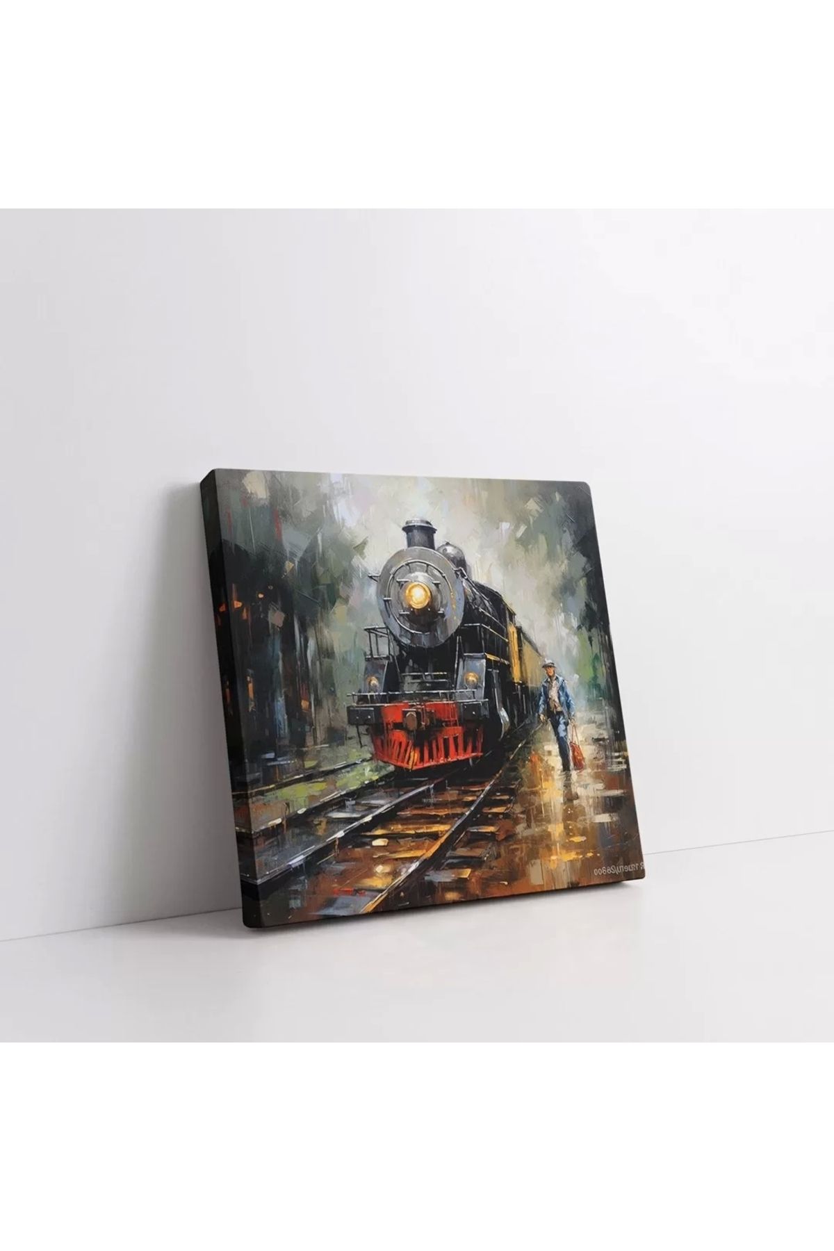 VOGLOO Gece Buharlı Tren Kare Kanvas Tablo
