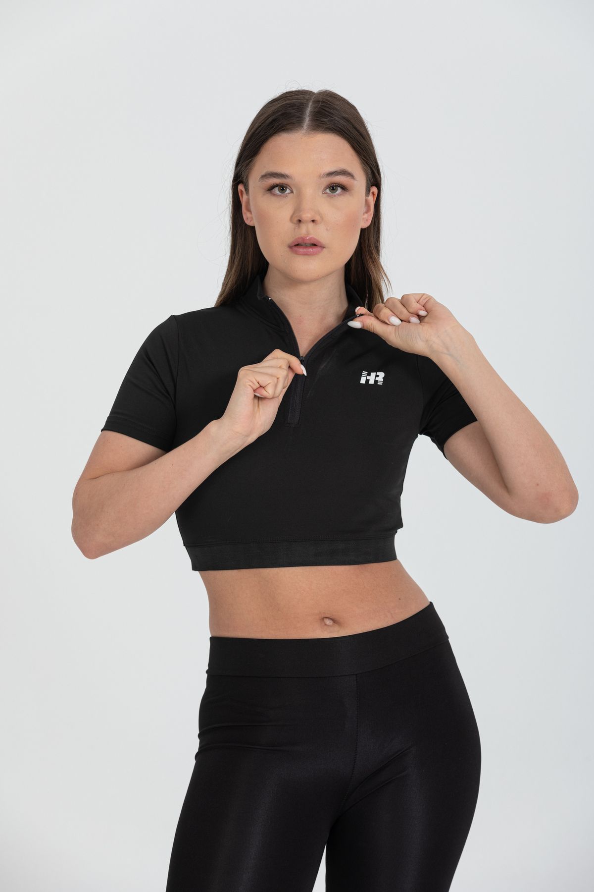 HR Collection H&R Yarım Fermuarlı Kısa Kollu Crop