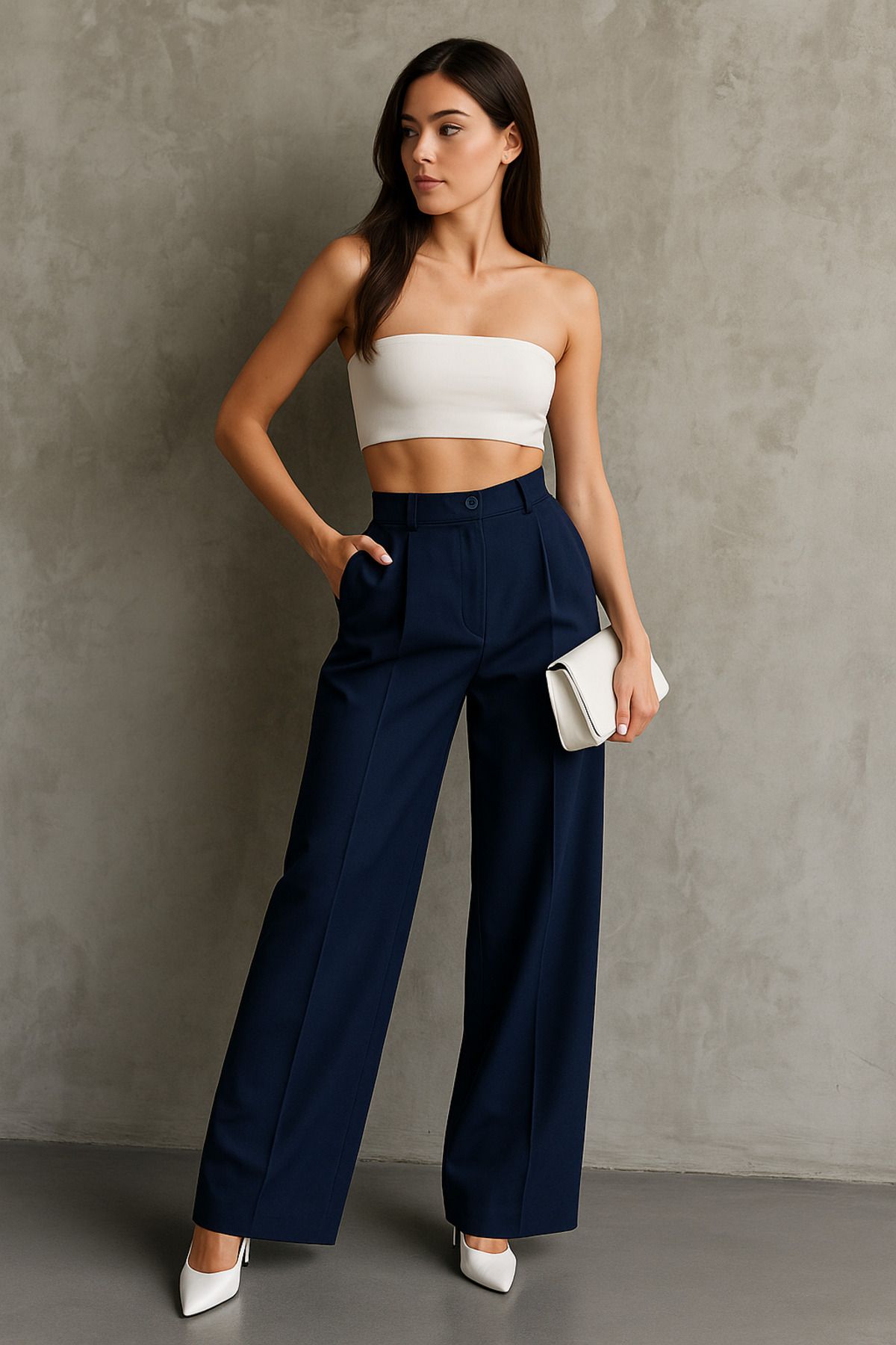 Rift Jeans Çift Pileli Yüksek Bel Palazzo Pantolon