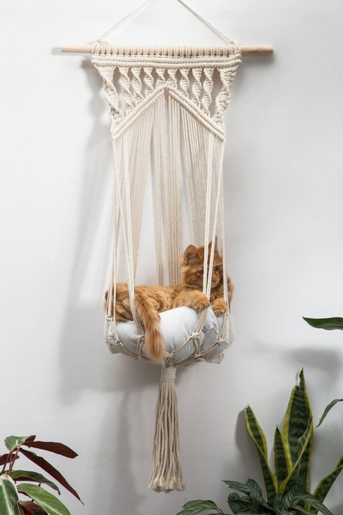 shop Ekru Makrome Kedi Hamağı Minder Dahil %100 Pamuk