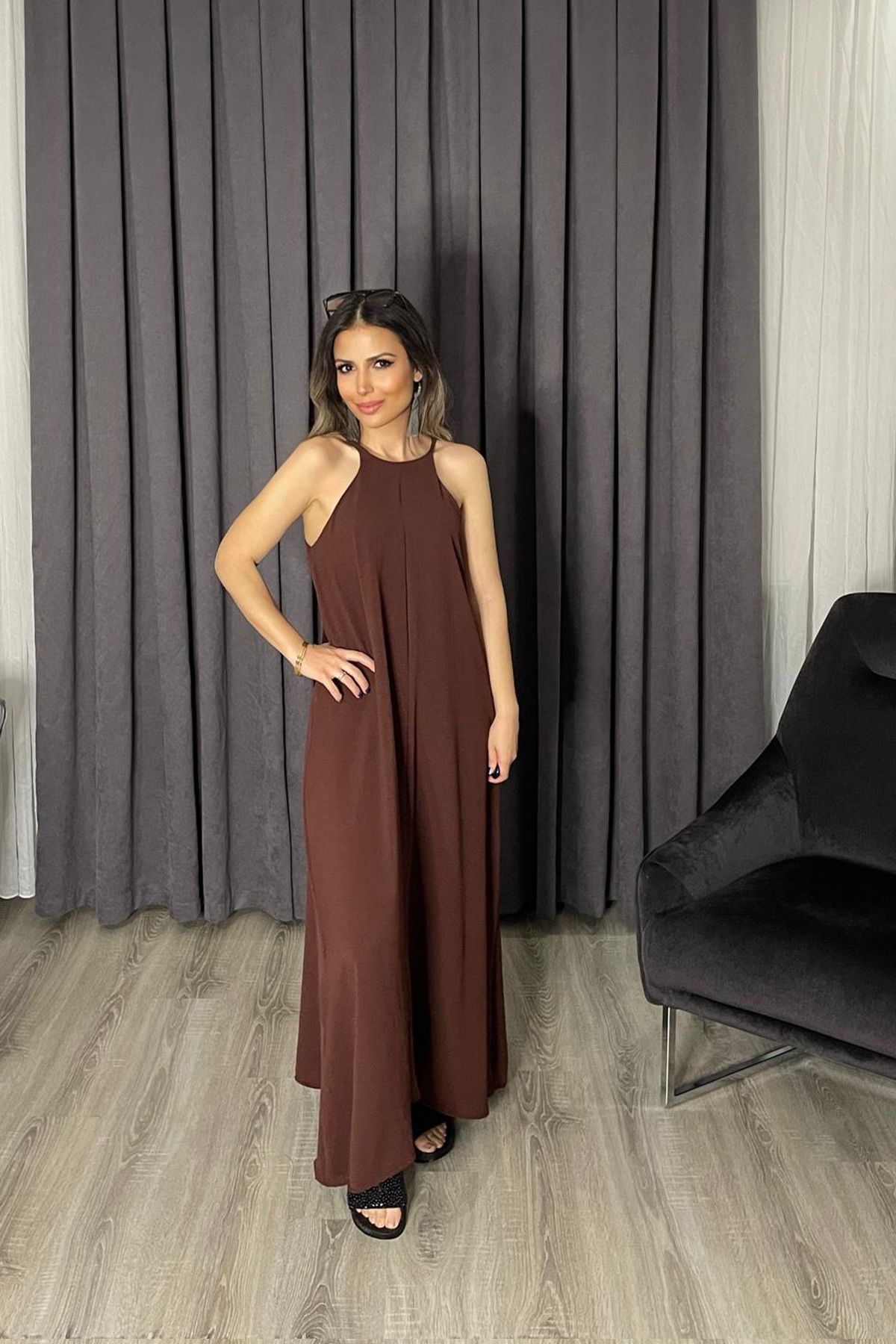 db didem butik Ayarlanabilir askılı pamuklu ithal aerobin kumaş maxi kloş elbise