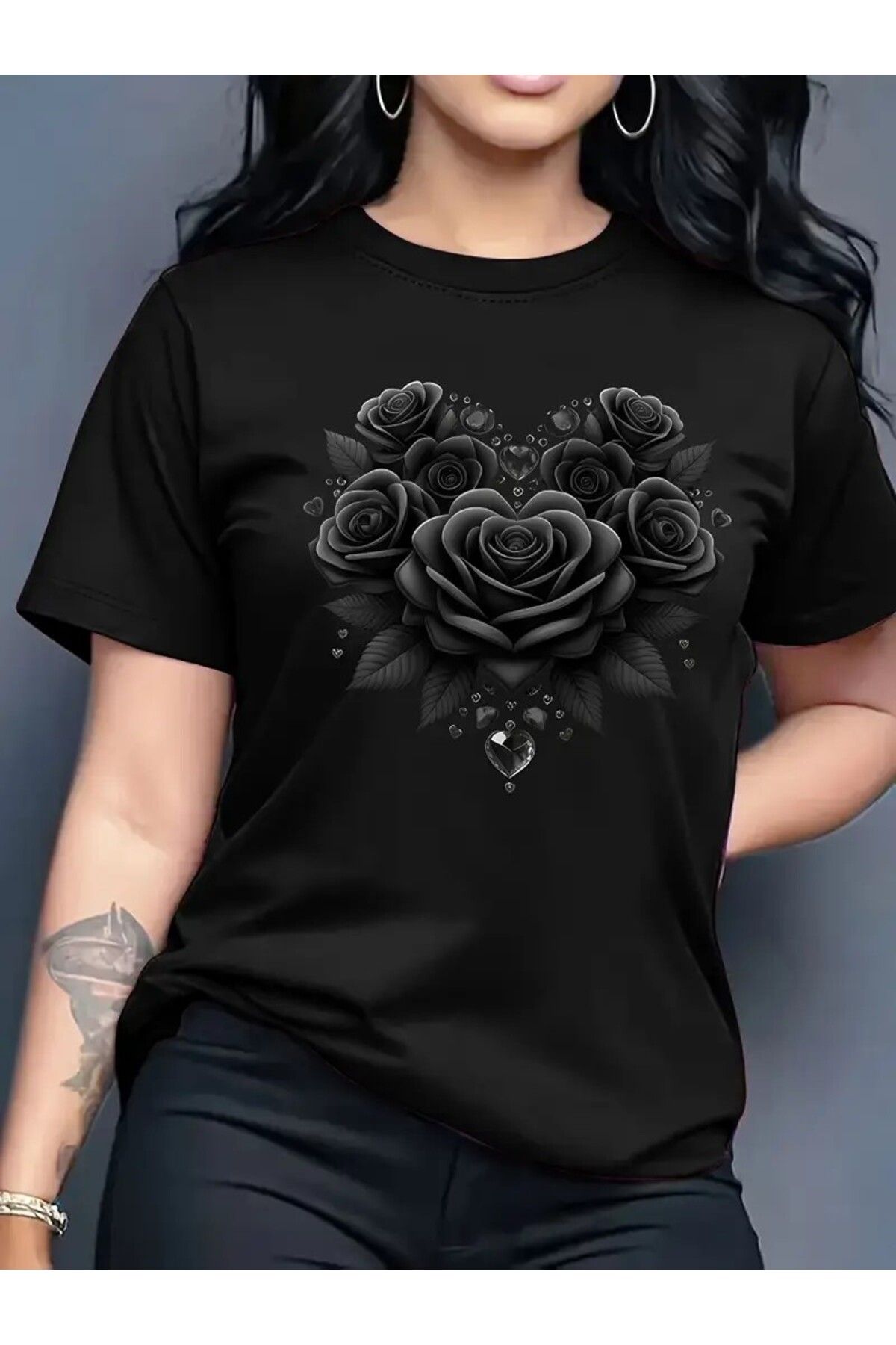 LEIVOR Gül Renk Uyumlu Baskılı Kadın Pamuk T-shirt