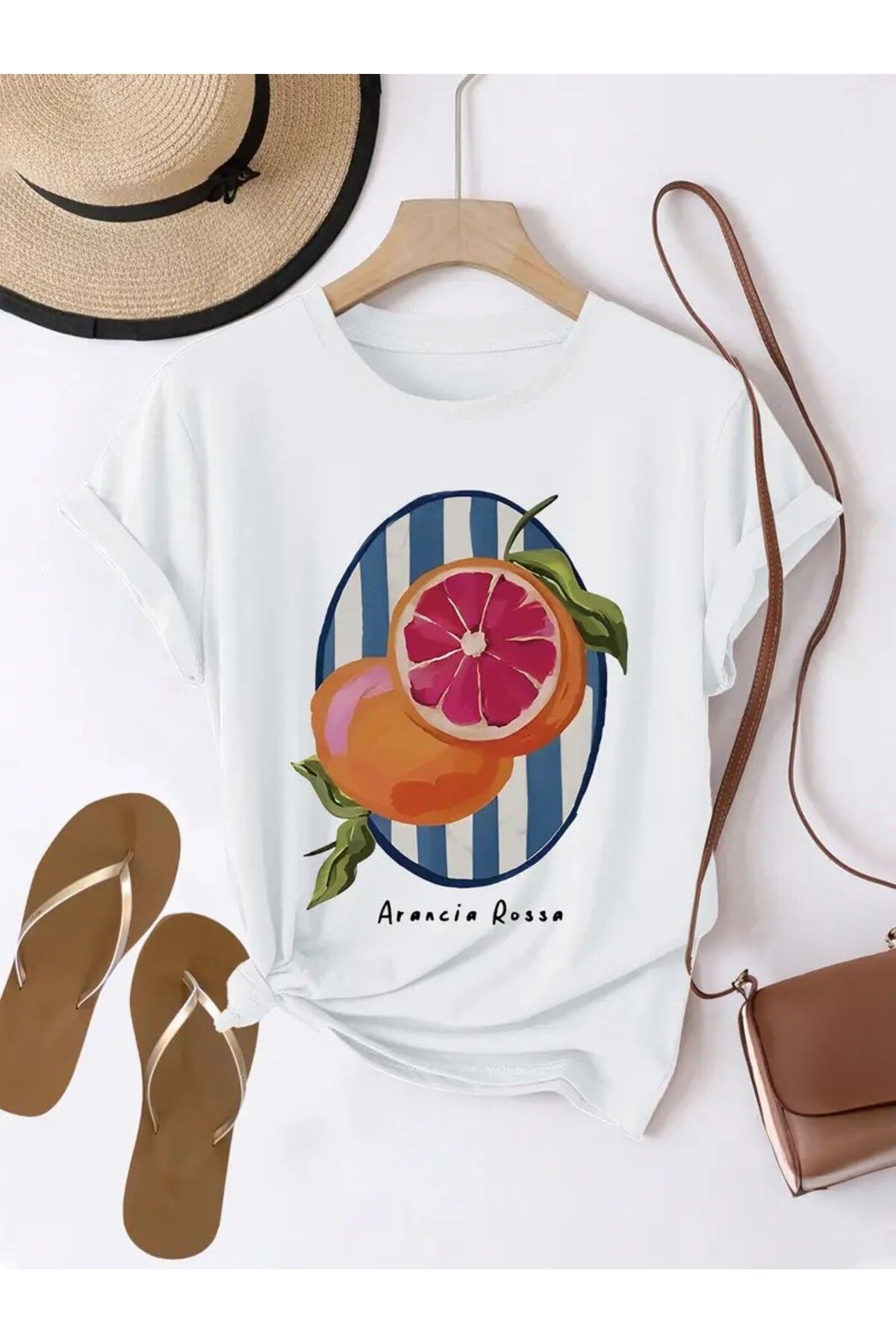 LEIVOR Kan Portakalı Baskılı Kadın Pamuk T-shirt