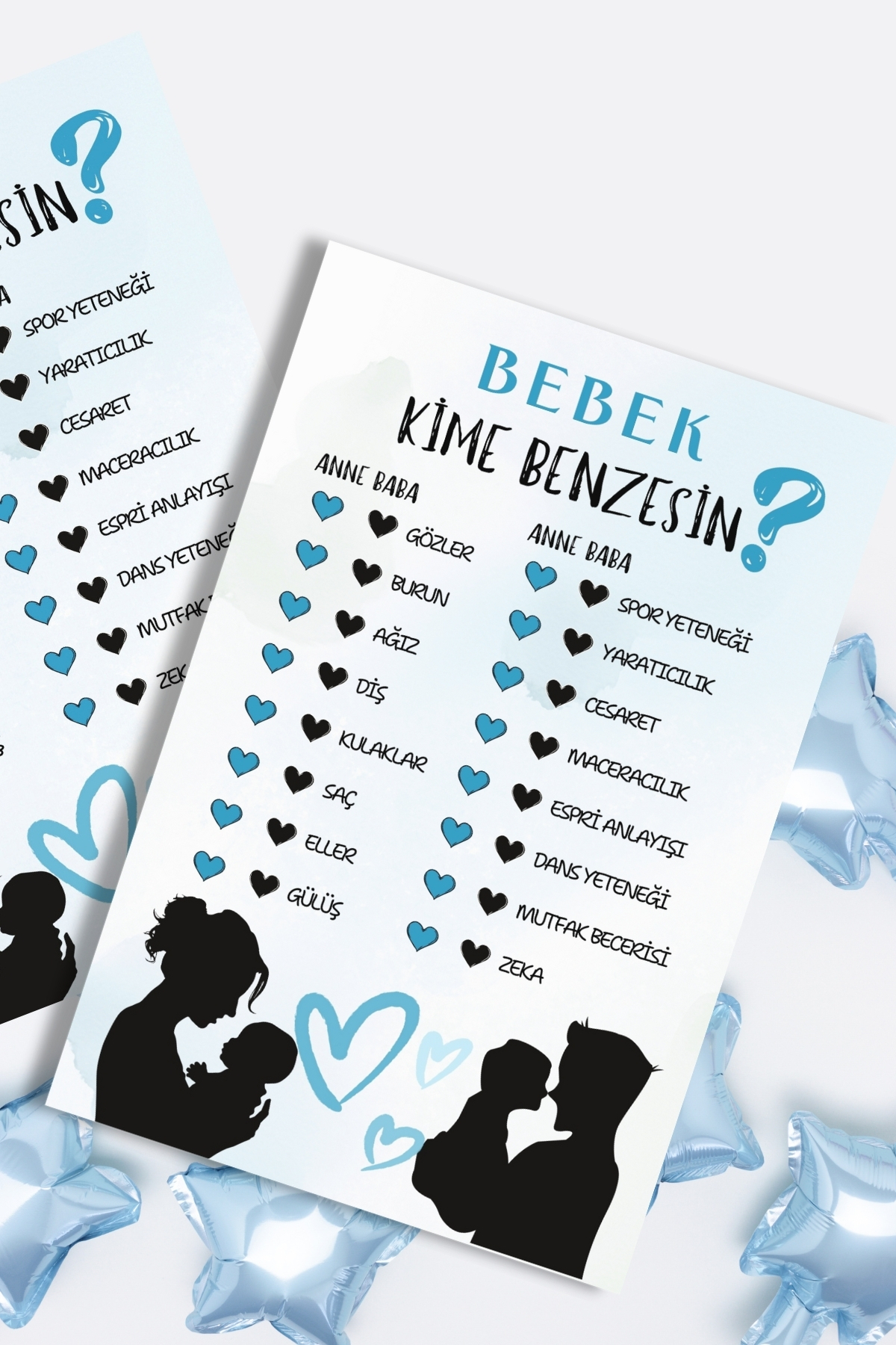 Metranya Cinsiyet Belirleme Partisi Bebek Kime Benzesin? 15 Adet Baby Shower Hediye Süs Anı Hatıra Oyun Kartı fotoğrafı 3 (önizleme)