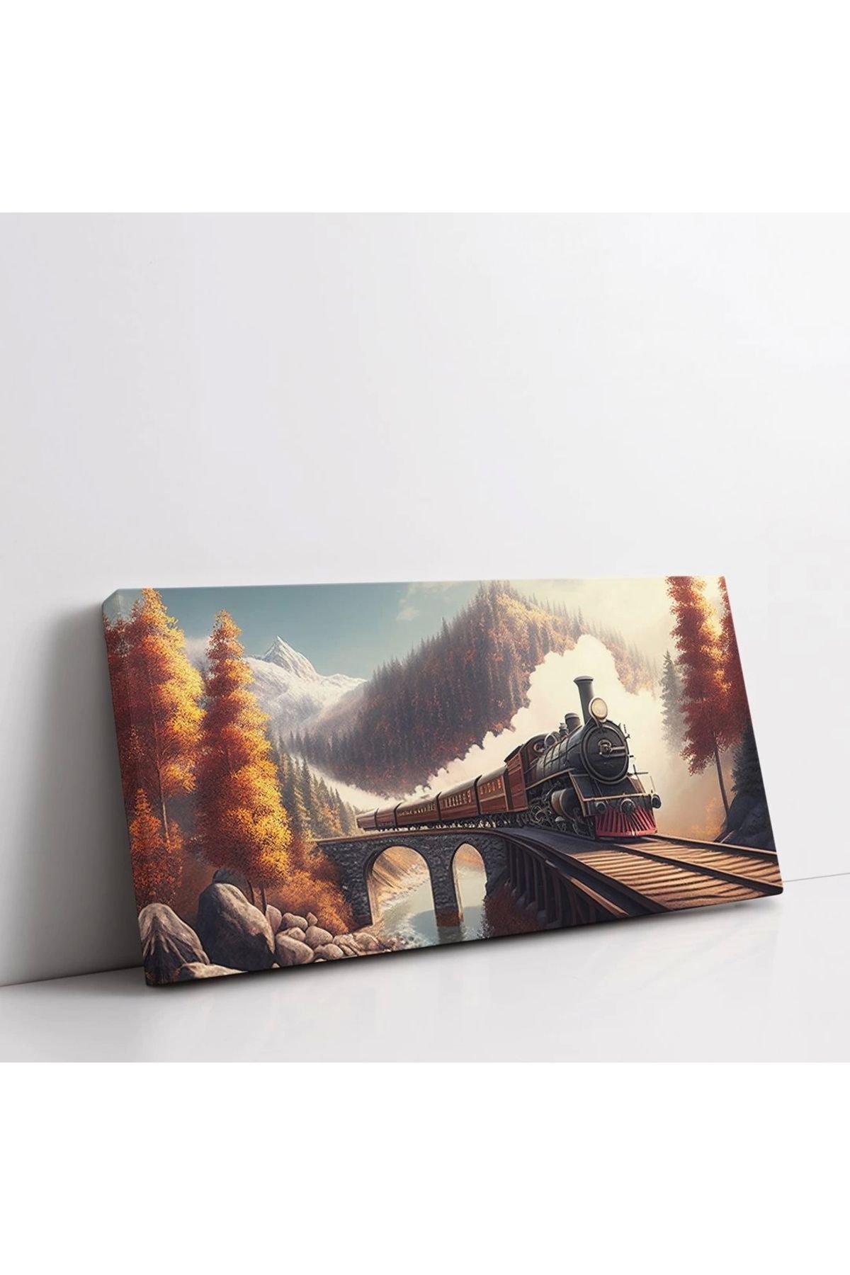 VOGLOO Sonbahar Treni Köprü Panoramik Yatay Kanvas Tablo