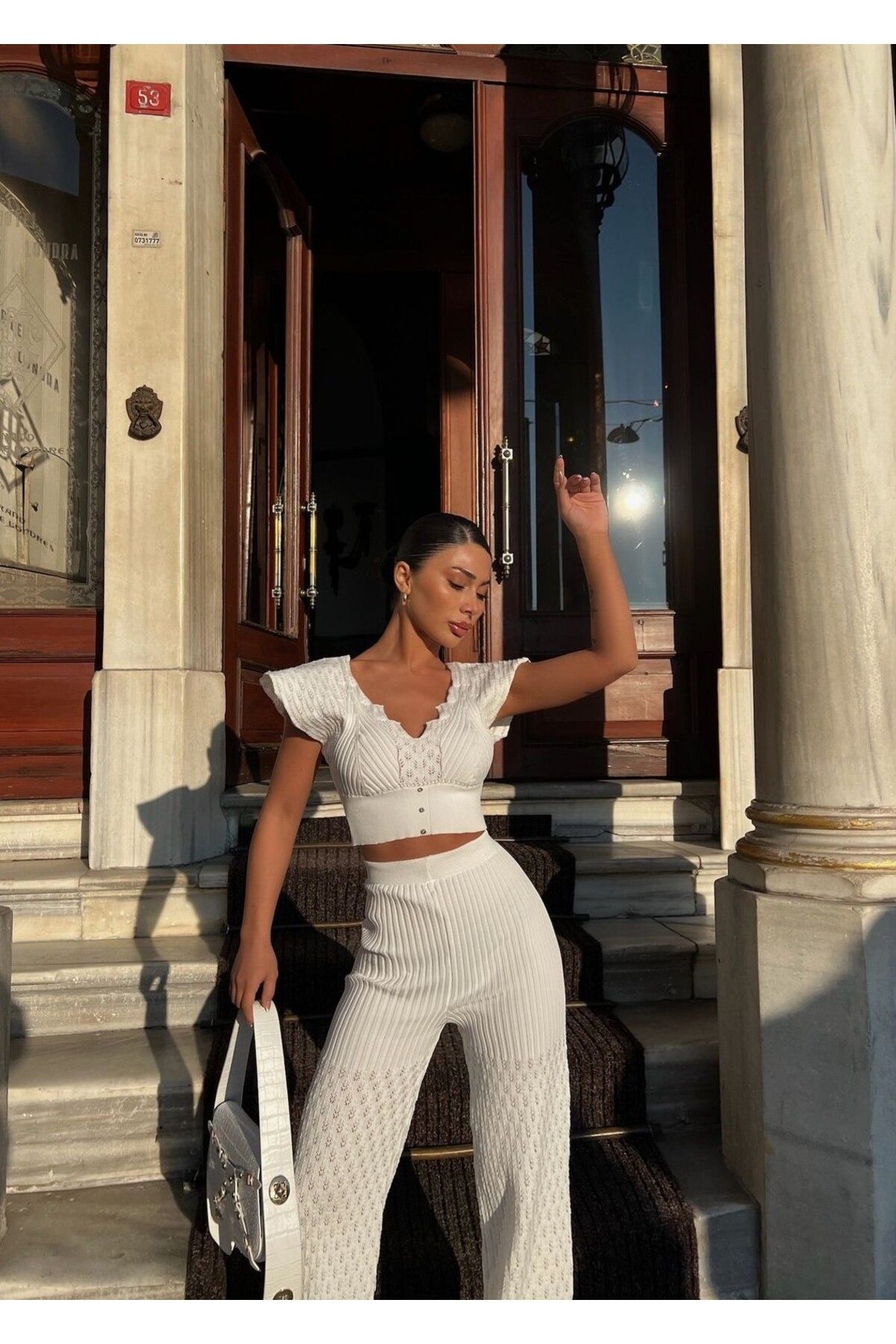 ADENLİNA Crop Pantolonlu Triko Takım