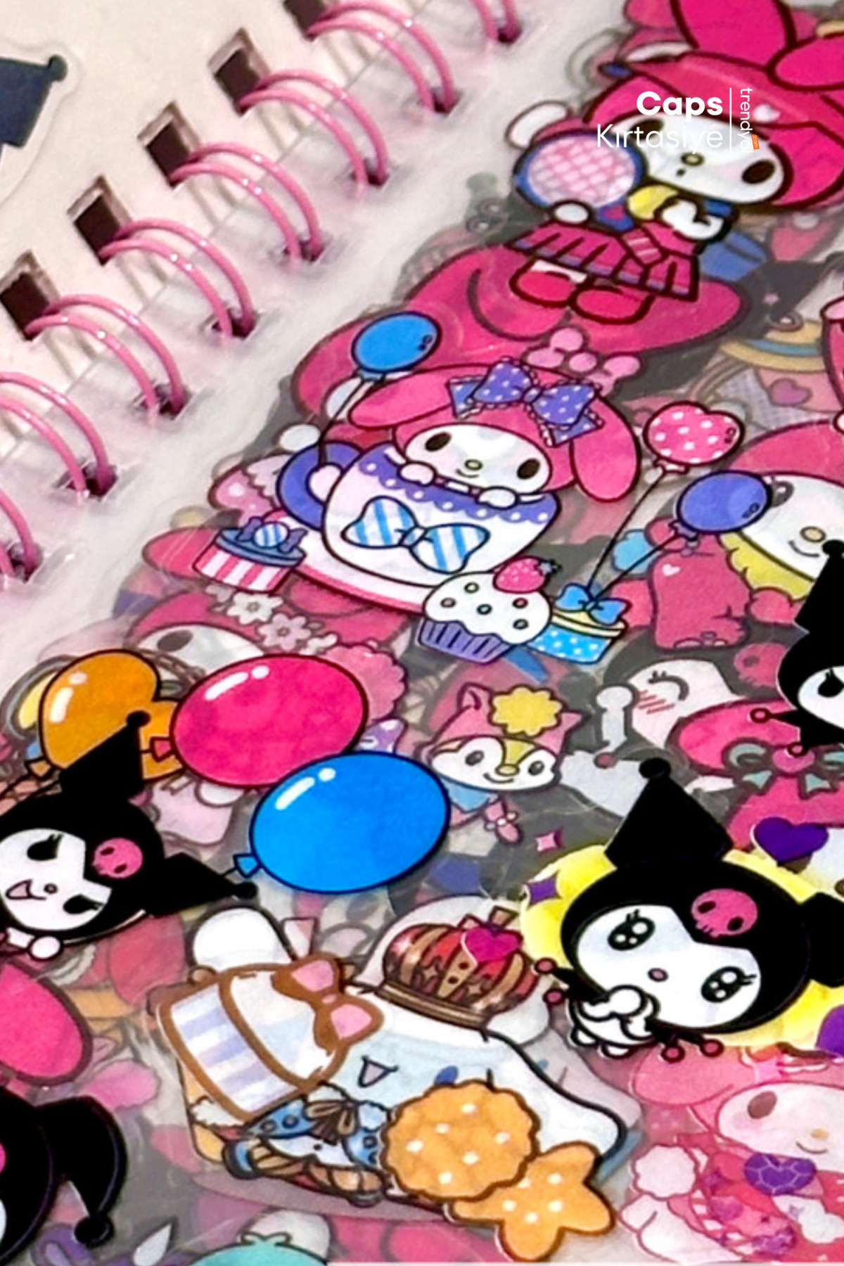 caps office-Kuromi & My Melody Sticker + Notebook Set with 2 Keychains 16 Sheets Sticker 8 Sheets Note 4