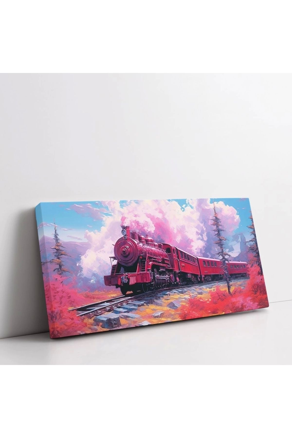 VOGLOO Pembe Treni Panoramik Yatay Kanvas Tablo