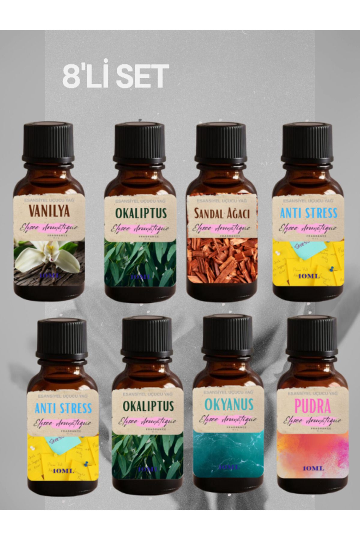 Elysee Aromatique 8'li Set Esansiyel Uçucu Koku Yağı Difüzör Esansı Buhurdanlık Yağı Aromaterapi Yağı