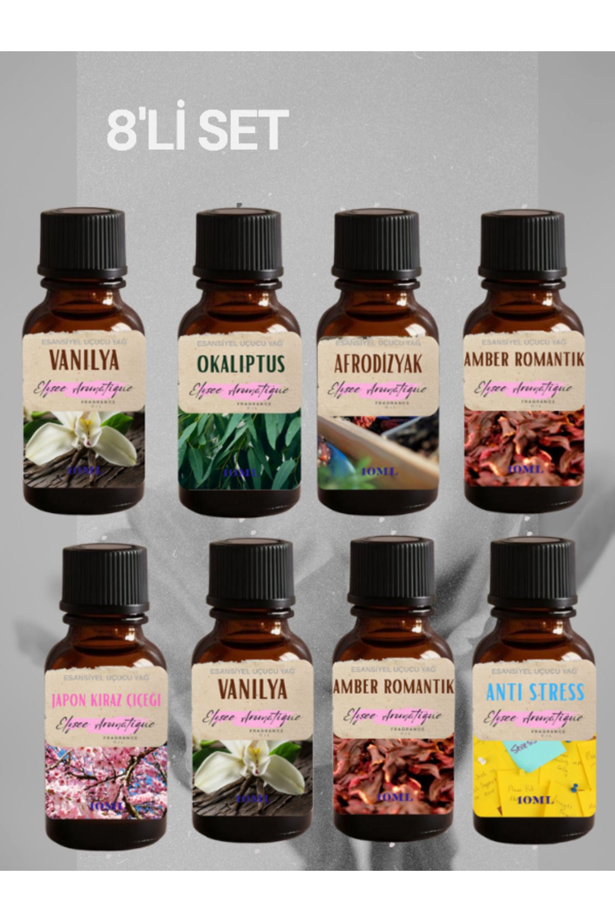 Elysee Aromatique 8'li Set Esansiyel Uçucu Koku Yağı Difüzör Esansı Buhurdanlık Yağı Aromaterapi Yağı