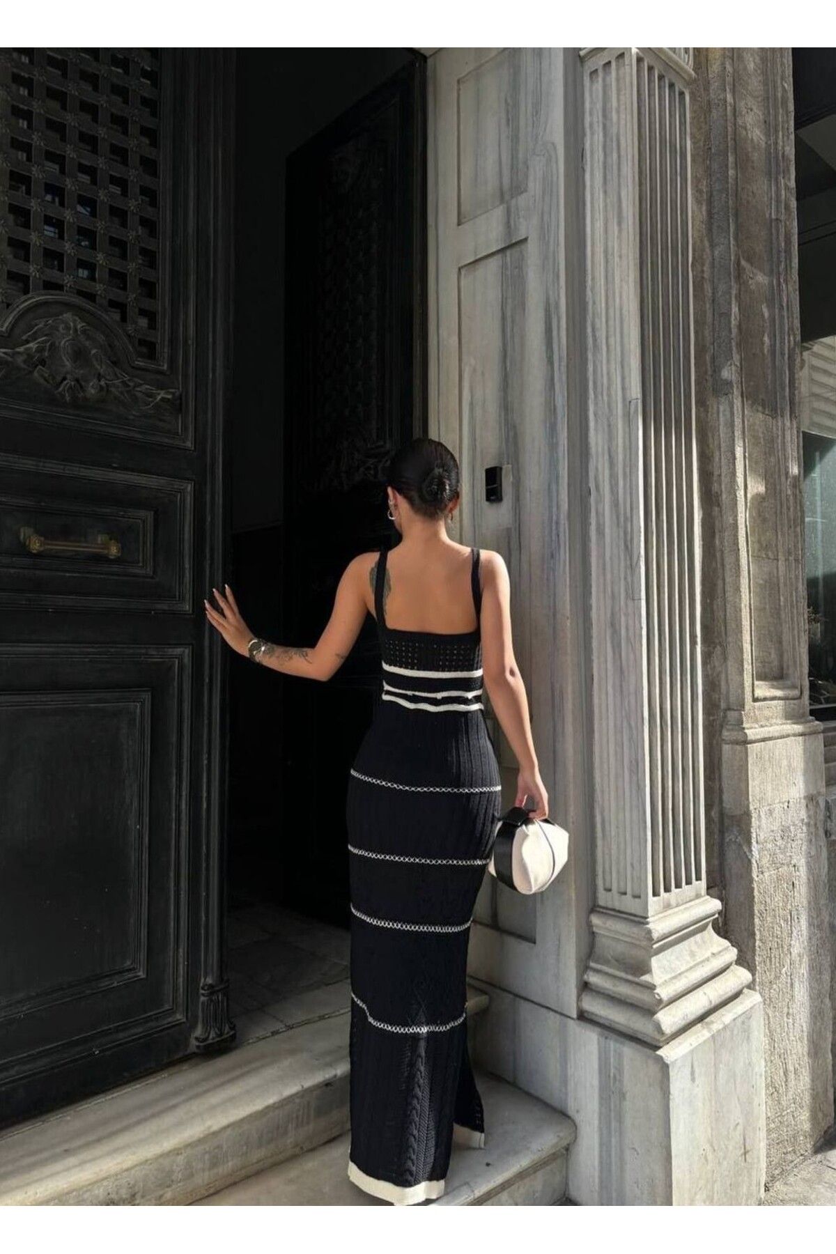 ADENLİNA Ajurlu Askılı Maxi Boy Astarsız Elbise