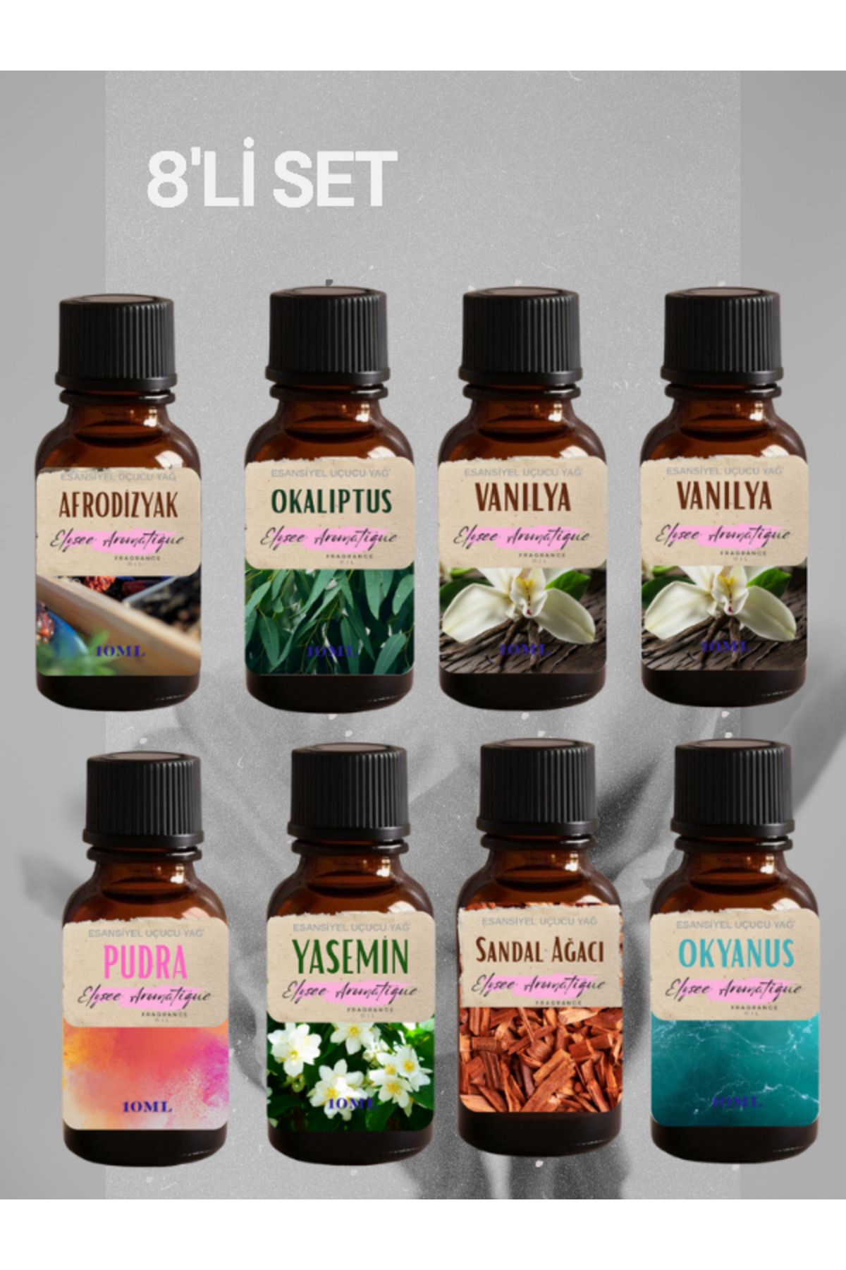 Elysee Aromatique 8'li Set Esansiyel Uçucu Koku Yağı Difüzör Esansı Buhurdanlık Yağı Aromaterapi Yağı