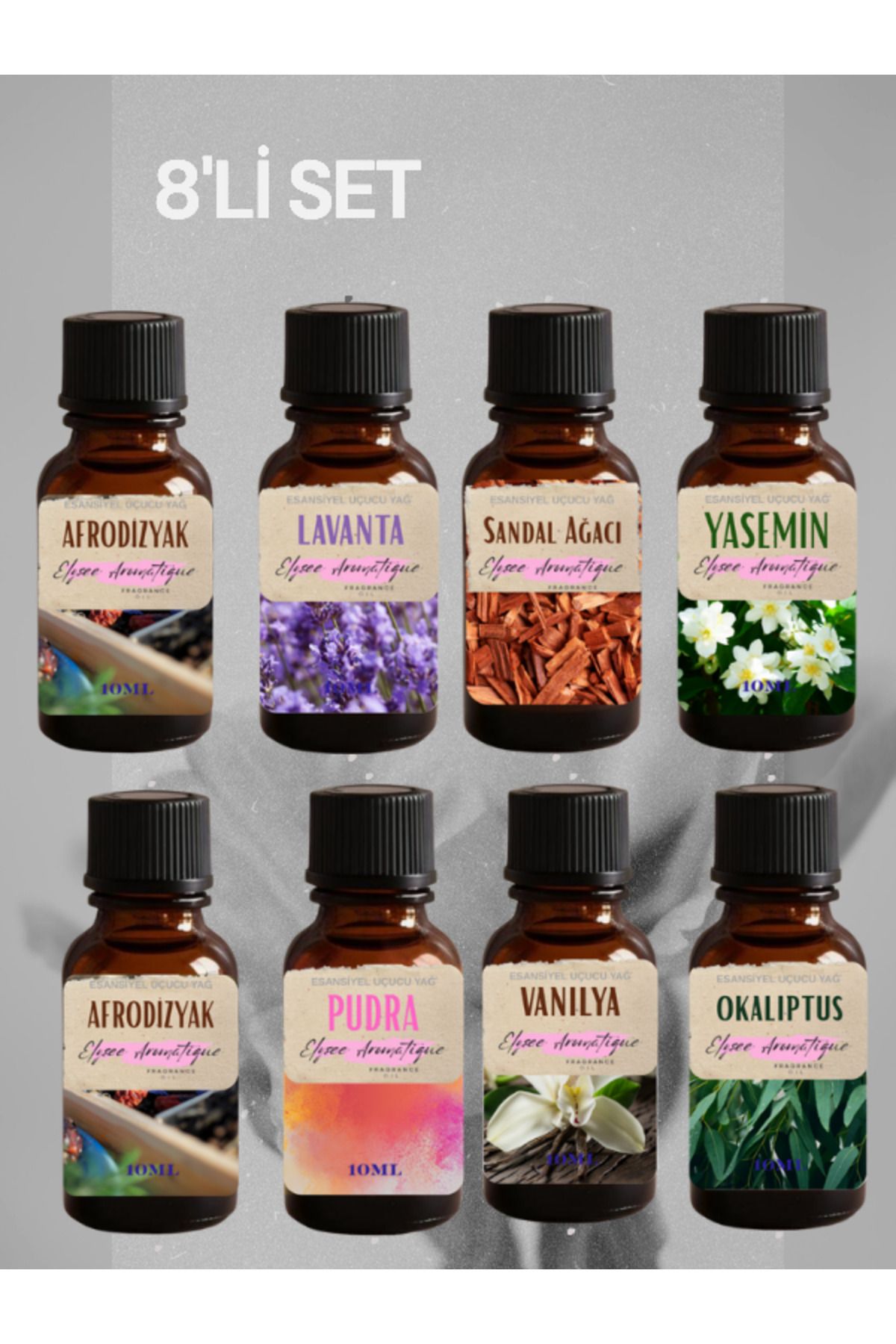 Elysee Aromatique 8'li Set Esansiyel Uçucu Koku Yağı Difüzör Esansı Buhurdanlık Yağı Aromaterapi Yağı