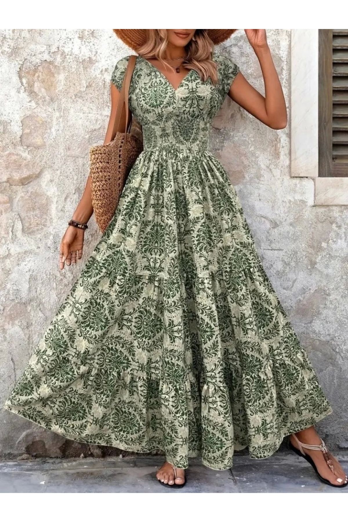 Butik Kadın Kısa Kollu Kruvaze Yaka Beli Lastikli Süprem