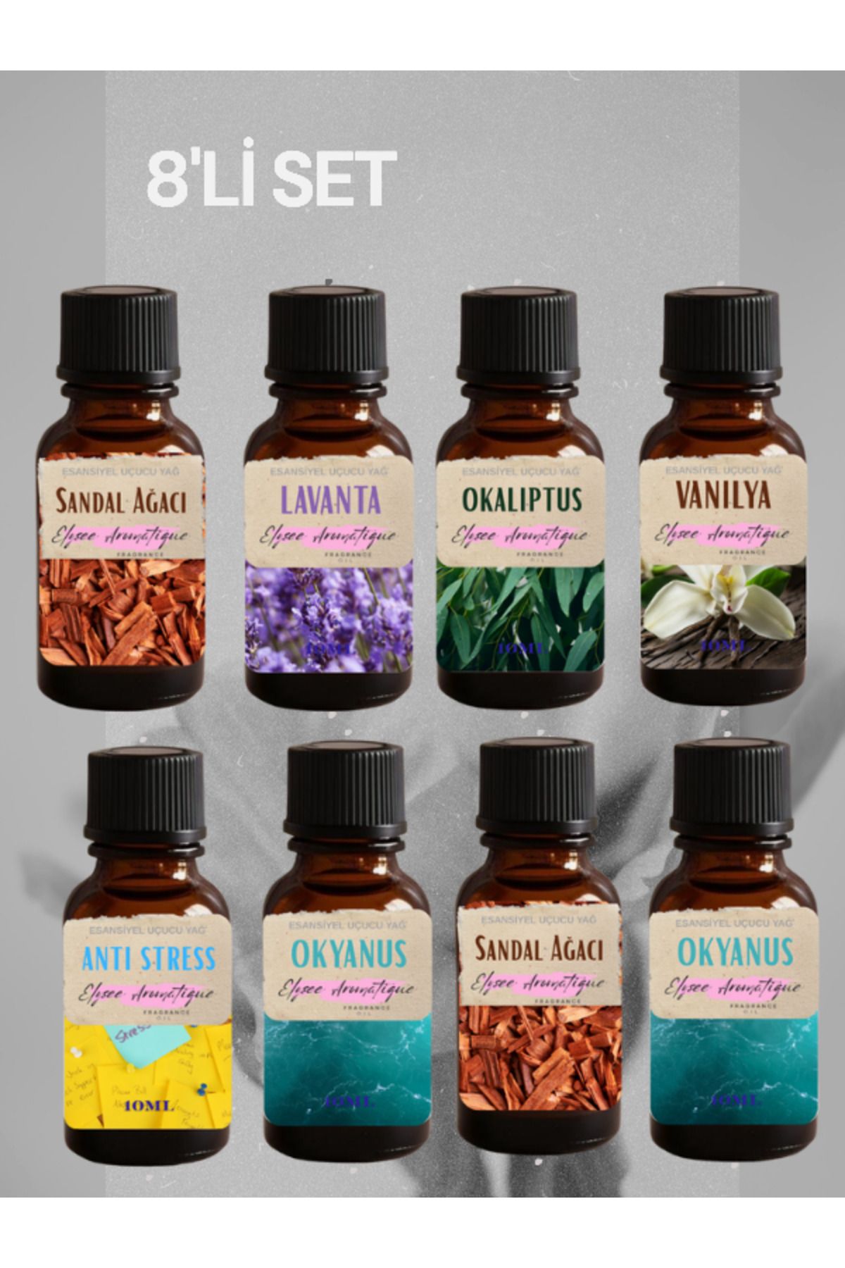 Elysee Aromatique 8'li Set Esansiyel Uçucu Koku Yağı Difüzör Esansı Buhurdanlık Yağı Aromaterapi Yağı