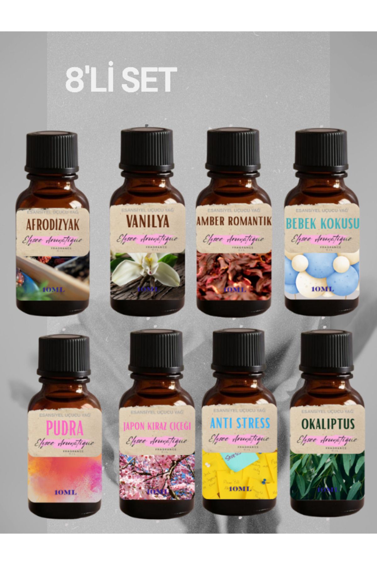 Elysee Aromatique 8'li Set Esansiyel Uçucu Koku Yağı Difüzör Esansı Buhurdanlık Yağı Aromaterapi Yağı