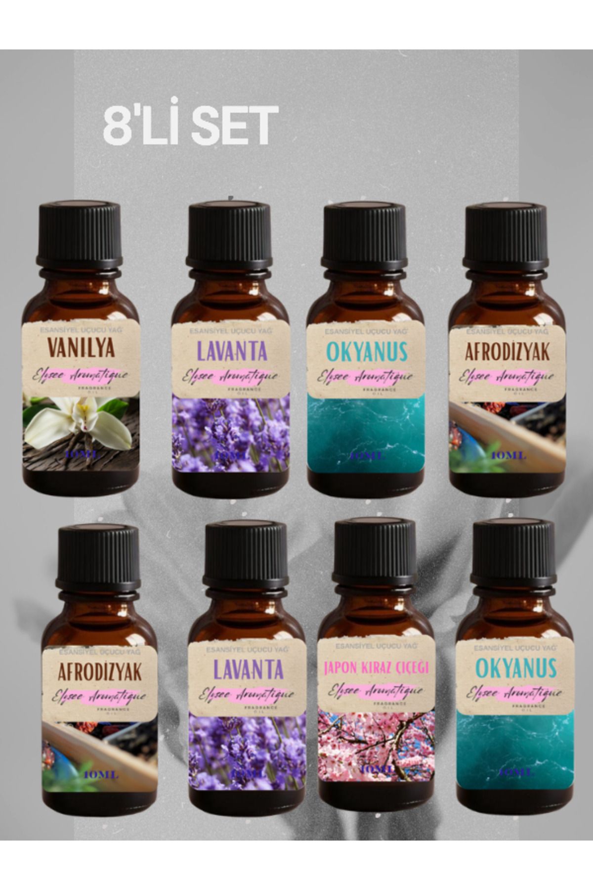 Elysee Aromatique 8'li Set Esansiyel Uçucu Koku Yağı Difüzör Esansı Buhurdanlık Yağı Aromaterapi Yağı