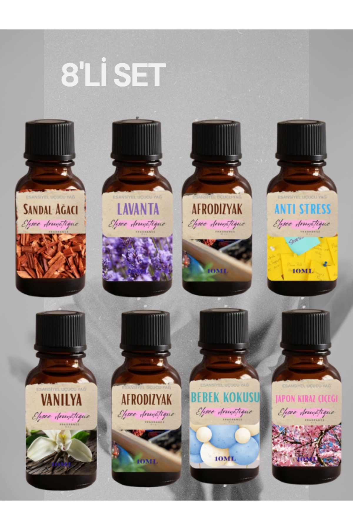 Elysee Aromatique 8'li Set Esansiyel Uçucu Koku Yağı Difüzör Esansı Buhurdanlık Yağı Aromaterapi Yağı