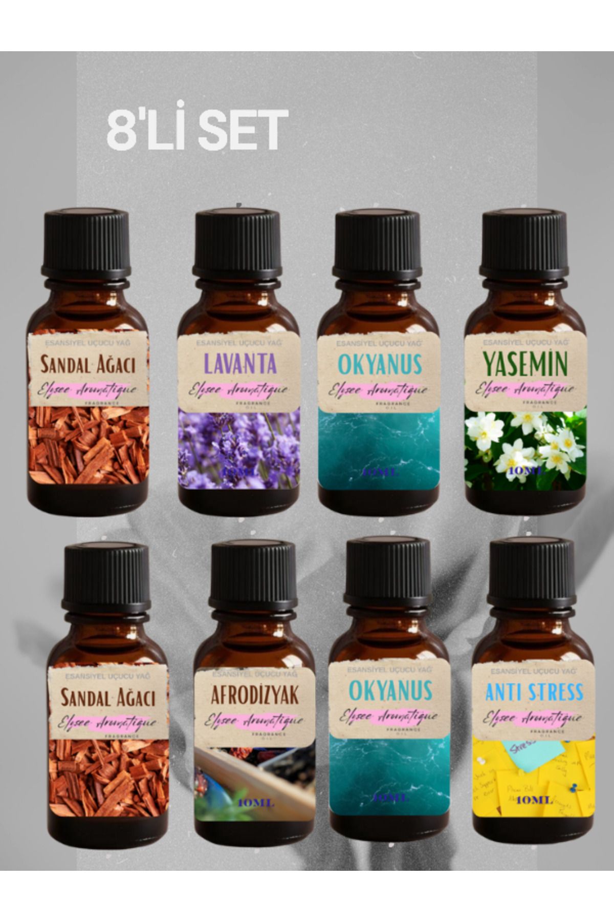 Elysee Aromatique 8'li Set Esansiyel Uçucu Koku Yağı Difüzör Esansı Buhurdanlık Yağı Aromaterapi Yağı