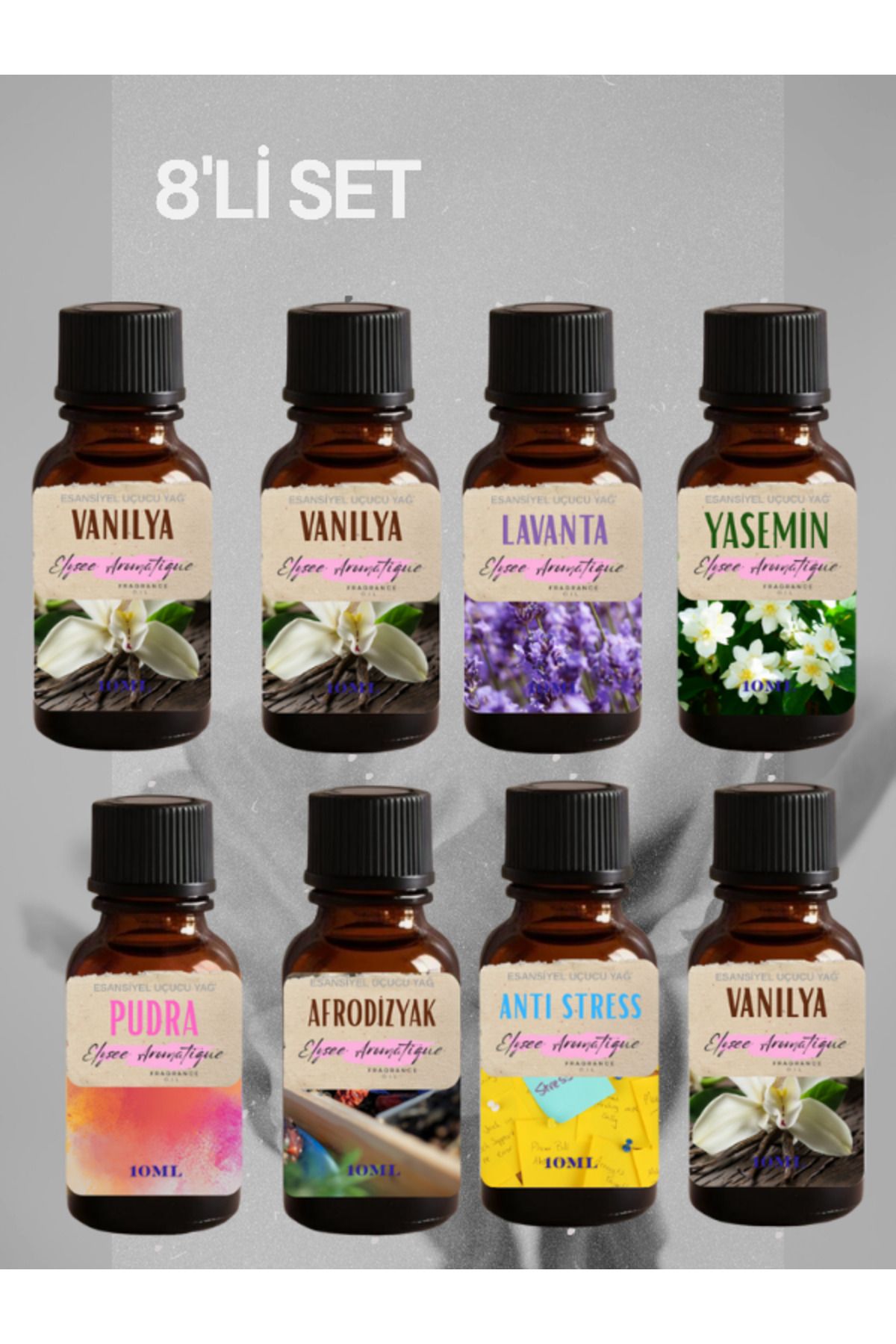 Elysee Aromatique 8'li Set Esansiyel Uçucu Koku Yağı Difüzör Esansı Buhurdanlık Yağı Aromaterapi Yağı