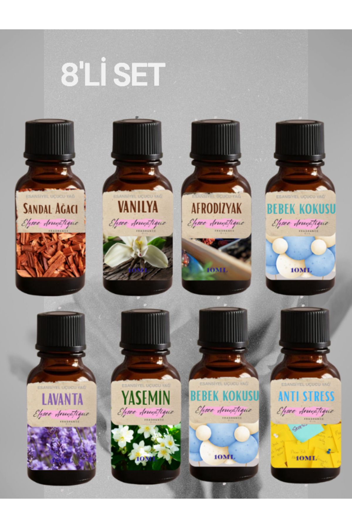 Elysee Aromatique 8'li Set Esansiyel Uçucu Koku Yağı Difüzör Esansı Buhurdanlık Yağı Aromaterapi Yağı