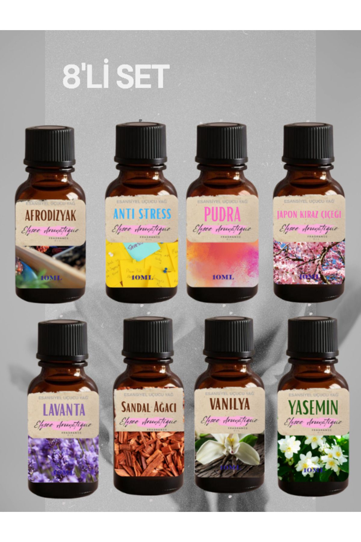 Elysee Aromatique 8'li Set Esansiyel Uçucu Koku Yağı Difüzör Esansı Buhurdanlık Yağı Aromaterapi Yağı