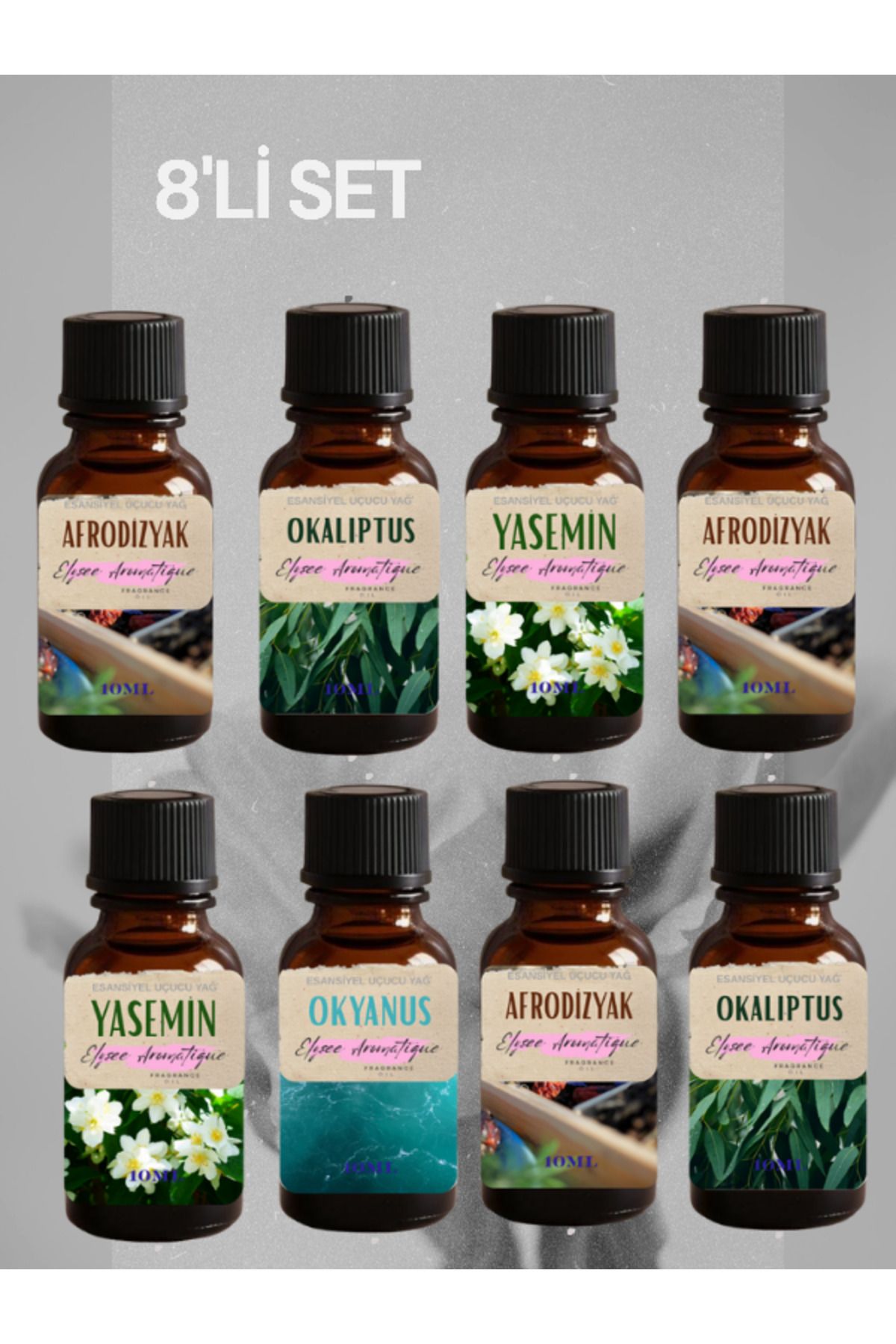 Elysee Aromatique 8'li Set Esansiyel Uçucu Koku Yağı Difüzör Esansı Buhurdanlık Yağı Aromaterapi Yağı