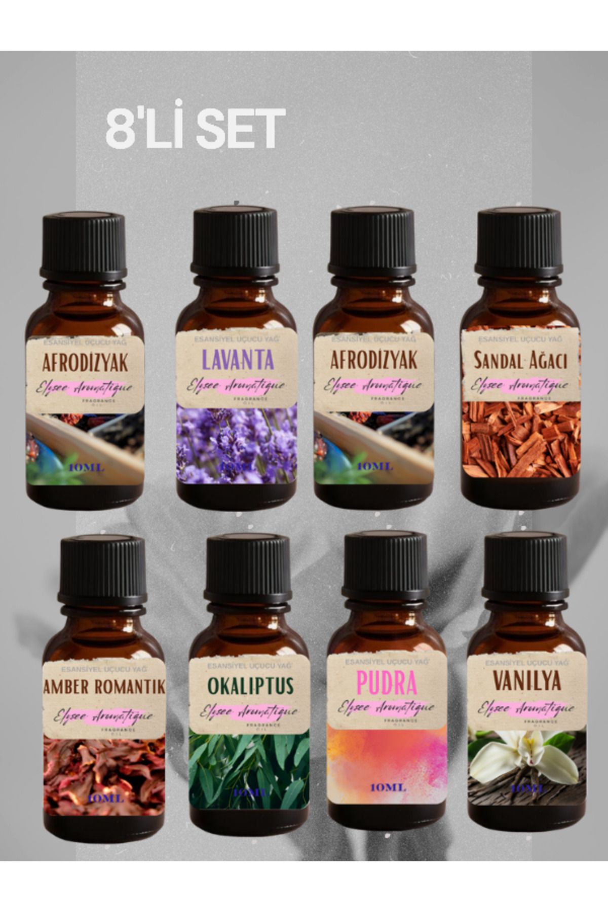 Elysee Aromatique 8'li Set Esansiyel Uçucu Koku Yağı Difüzör Esansı Buhurdanlık Yağı Aromaterapi Yağı