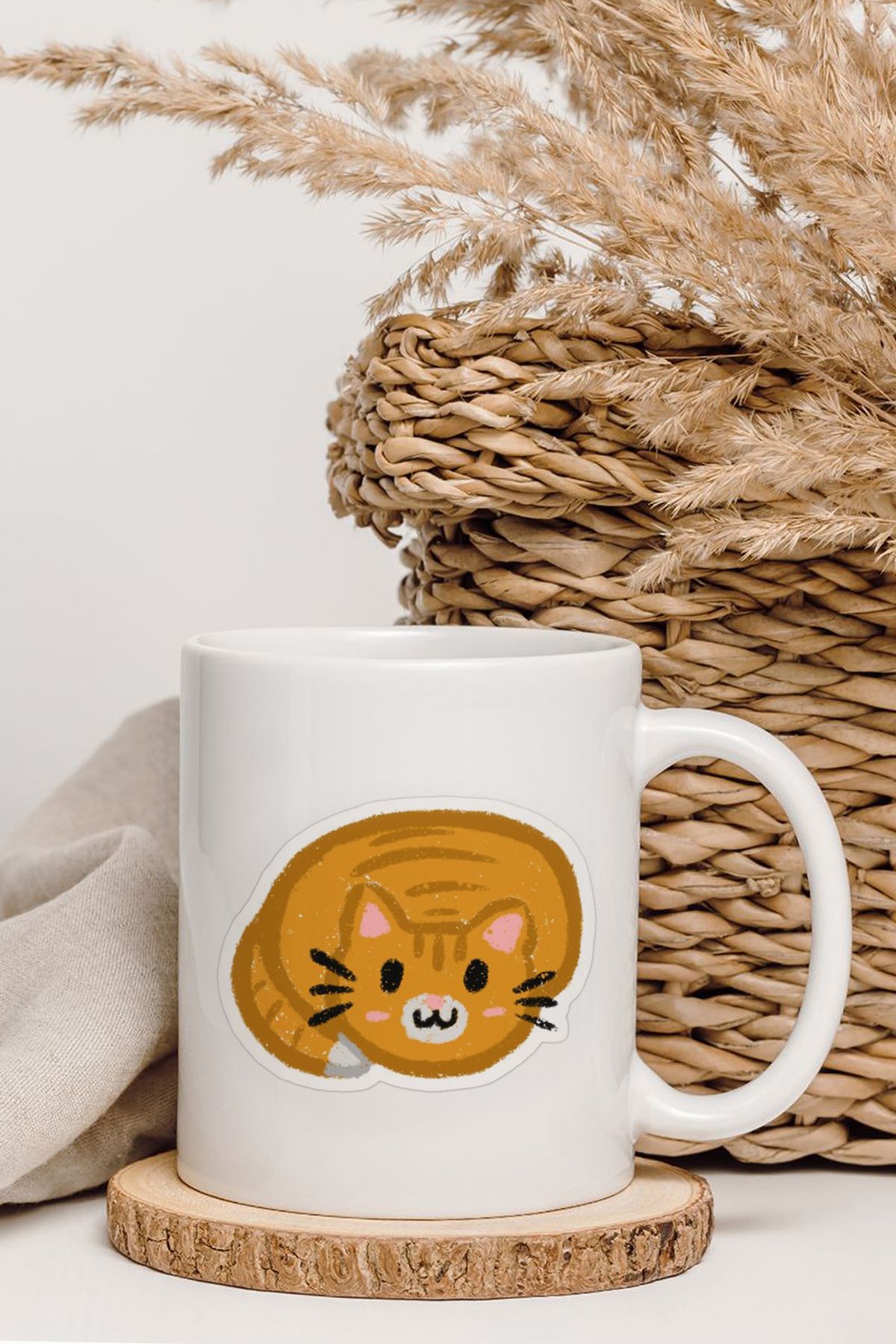 shop Turuncu Top Kedi Tasarım Baskılı Kupa