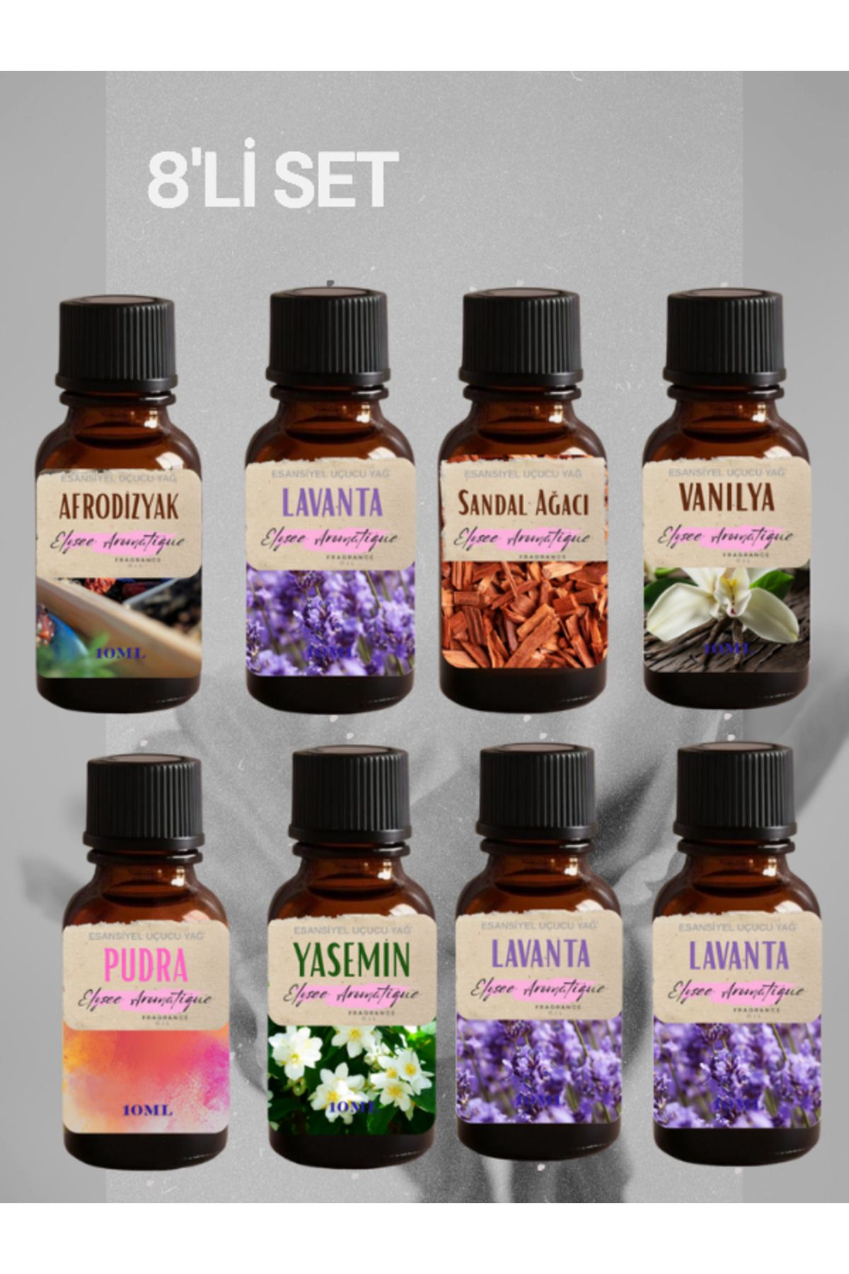 Elysee Aromatique 8'li Set Esansiyel Uçucu Koku Yağı Difüzör Esansı Buhurdanlık Yağı Aromaterapi Yağı