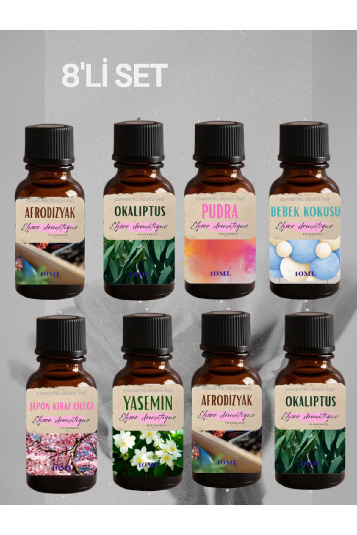 Elysee Aromatique 8'li Set Esansiyel Uçucu Koku Yağı Difüzör Esansı Buhurdanlık Yağı Aromaterapi Yağı