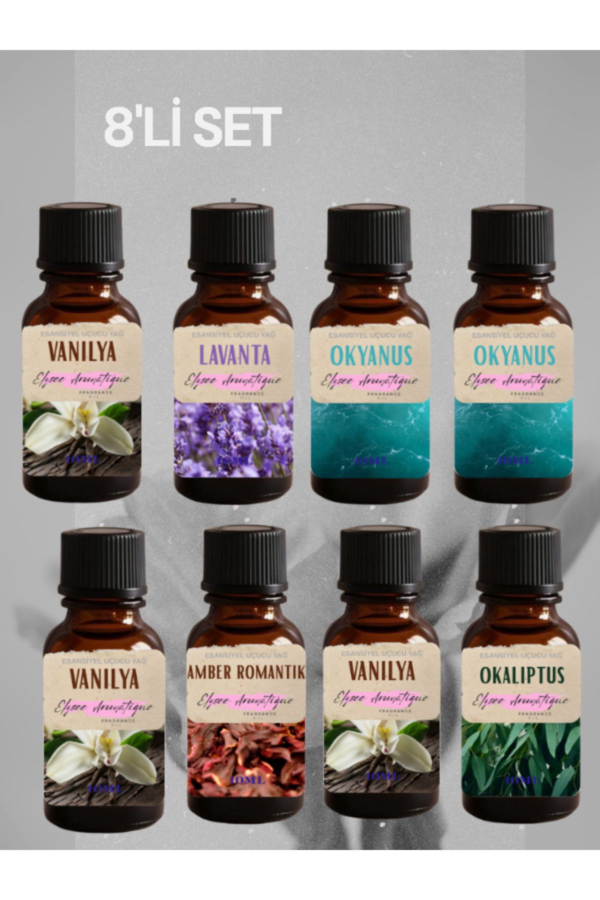 Elysee Aromatique 8'li Set Esansiyel Uçucu Koku Yağı Difüzör Esansı Buhurdanlık Yağı Aromaterapi Yağı