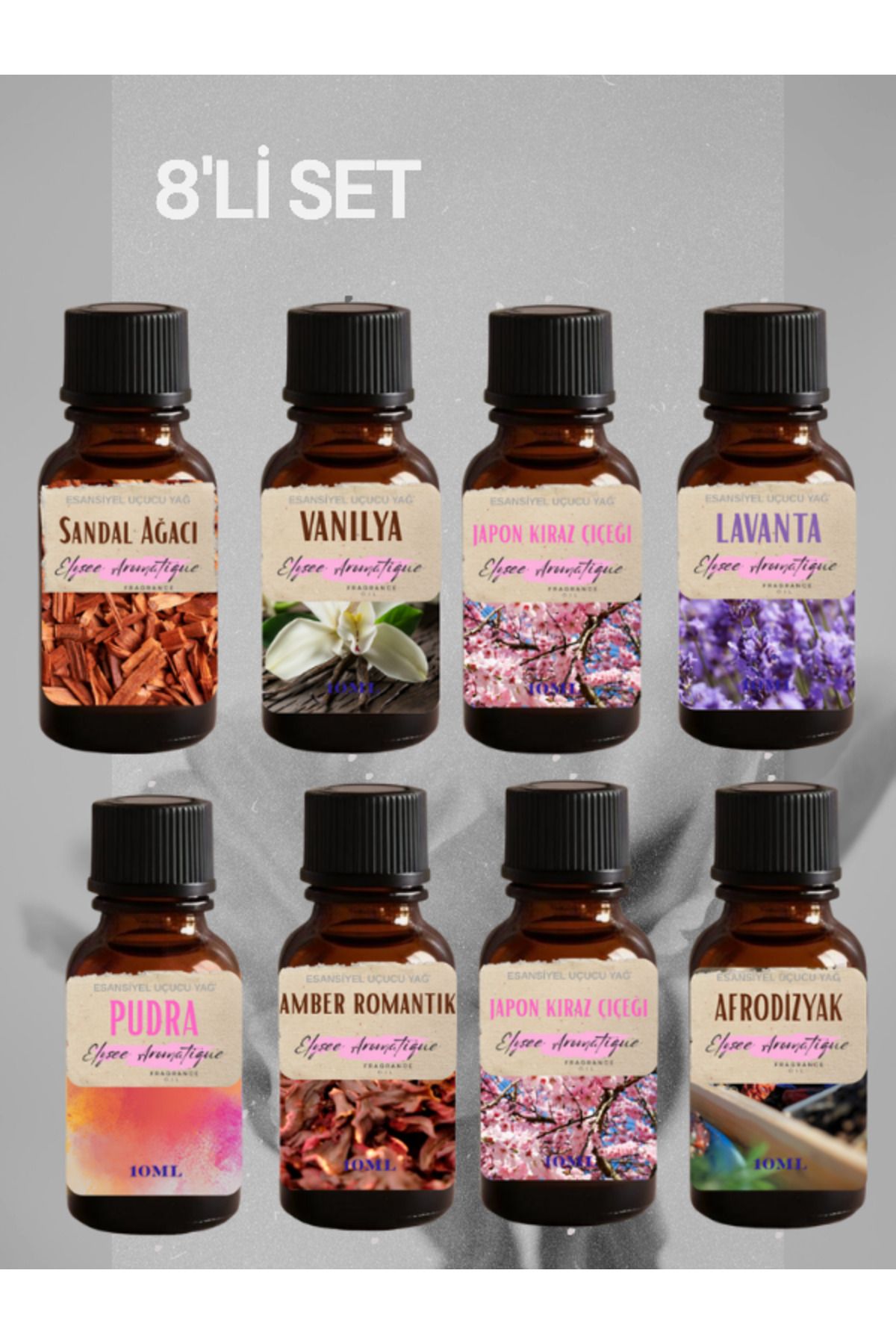 Elysee Aromatique 8'li Set Esansiyel Uçucu Koku Yağı Difüzör Esansı Buhurdanlık Yağı Aromaterapi Yağı