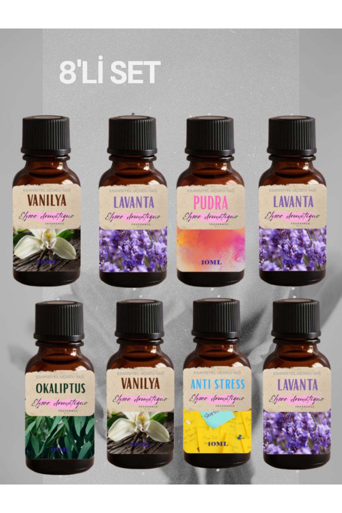 Elysee Aromatique 8'li Set Esansiyel Uçucu Koku Yağı Difüzör Esansı Buhurdanlık Yağı Aromaterapi Yağı