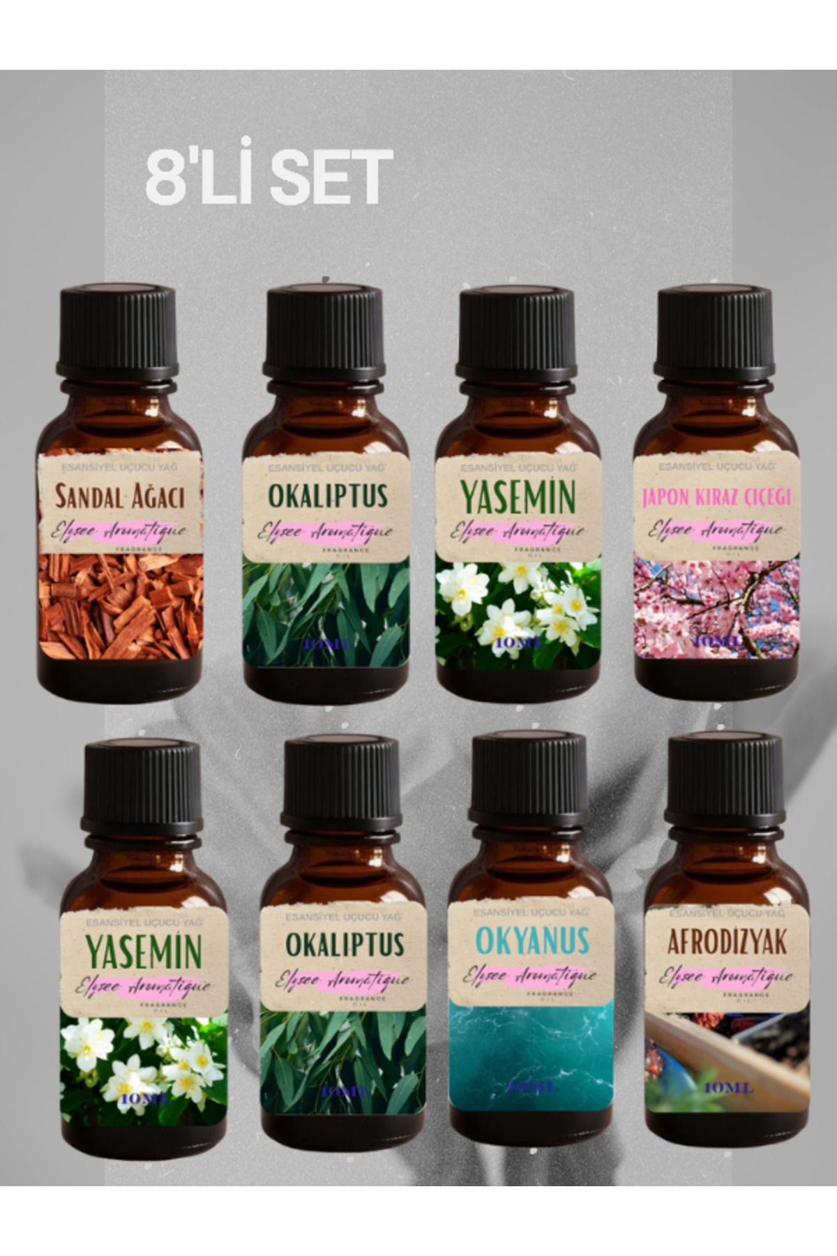 Elysee Aromatique 8'li Set Esansiyel Uçucu Koku Yağı Difüzör Esansı Buhurdanlık Yağı Aromaterapi Yağı