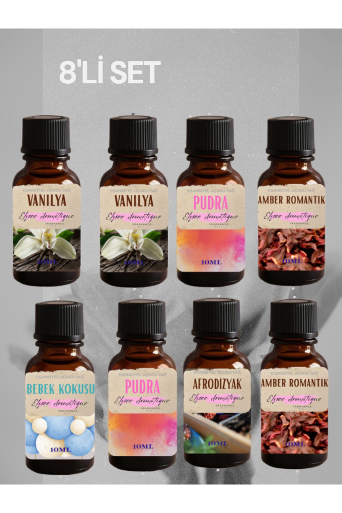 Elysee Aromatique 8'li Set Esansiyel Uçucu Koku Yağı Difüzör Esansı Buhurdanlık Yağı Aromaterapi Yağı
