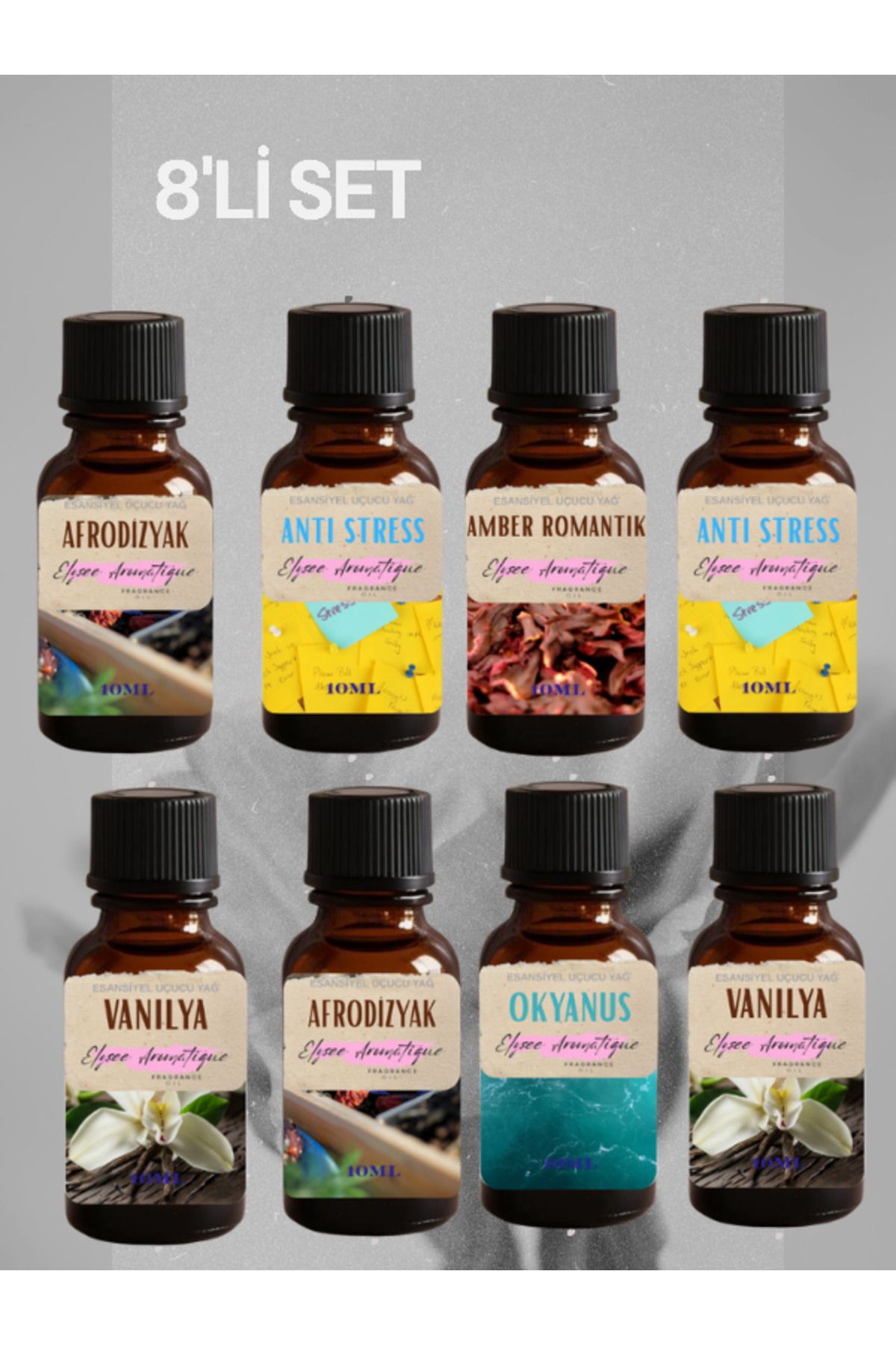 Elysee Aromatique 8'li Set Esansiyel Uçucu Koku Yağı Difüzör Esansı Buhurdanlık Yağı Aromaterapi Yağı