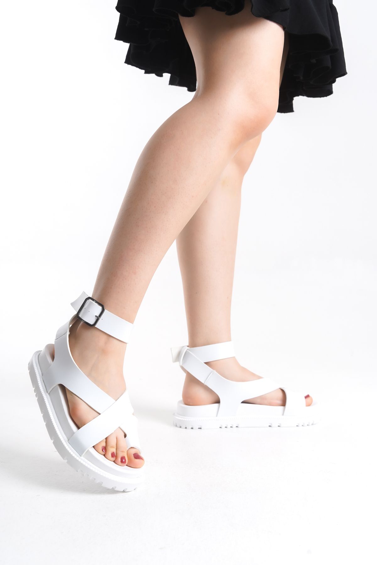 SH SİLVER MODA Kadın Sandalet Kadın Sandalet Ve Terlik Günlük Sandalet Yandan Tokalı