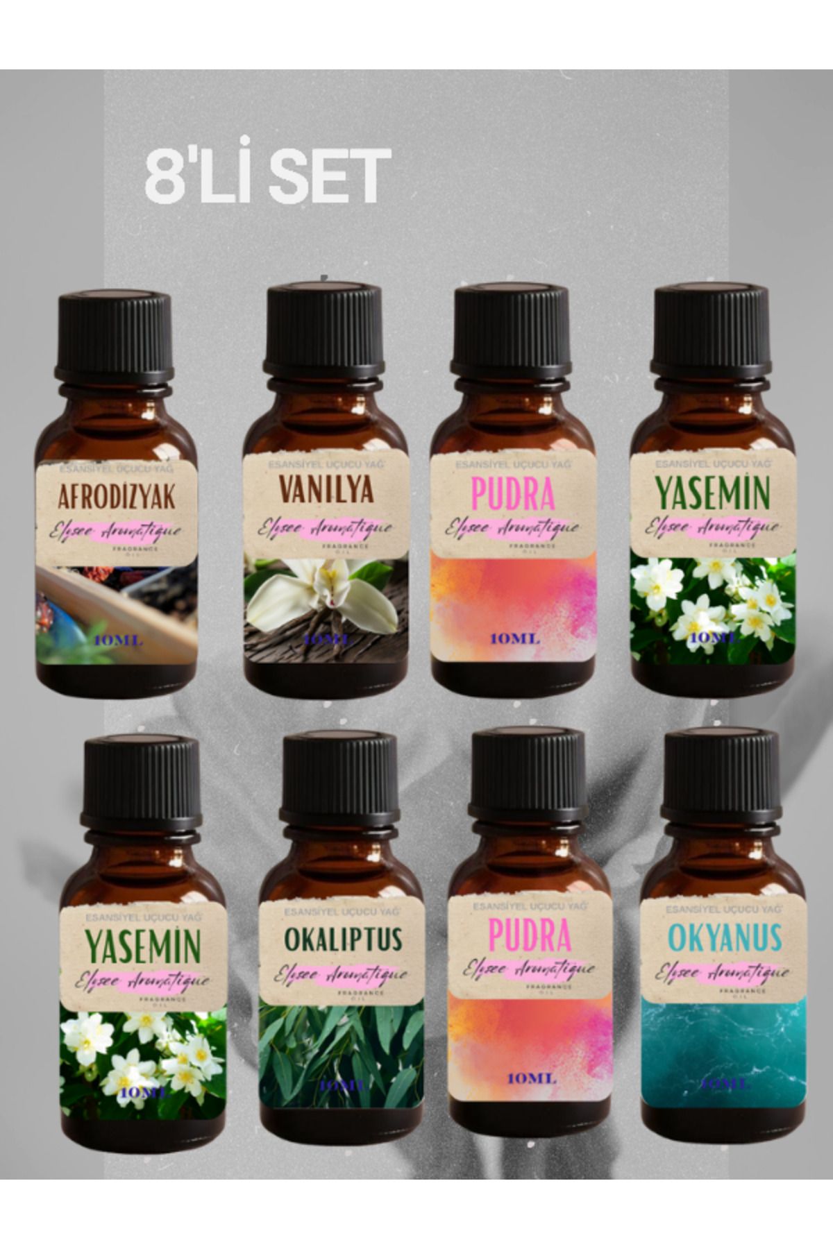 Elysee Aromatique 8'li Set Esansiyel Uçucu Koku Yağı Difüzör Esansı Buhurdanlık Yağı Aromaterapi Yağı