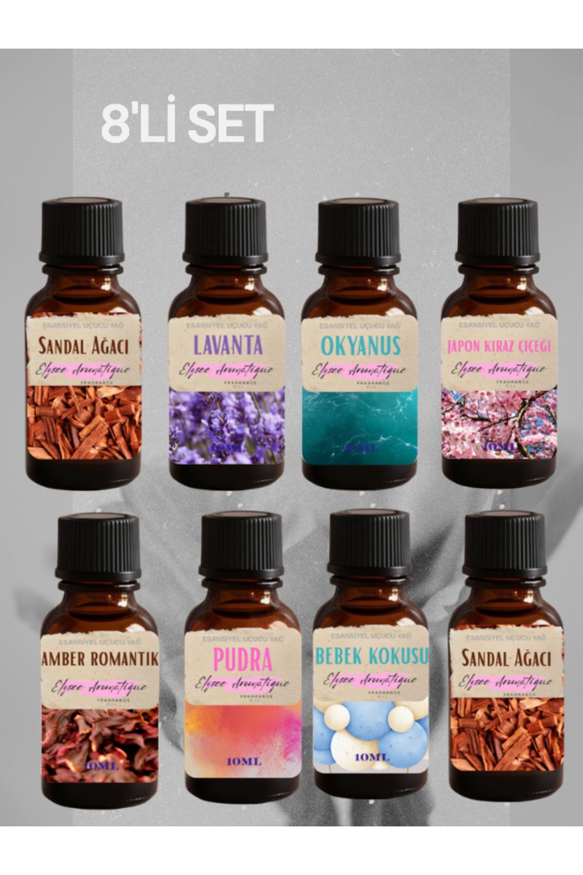 Elysee Aromatique 8'li Set Esansiyel Uçucu Koku Yağı Difüzör Esansı Buhurdanlık Yağı Aromaterapi Yağı