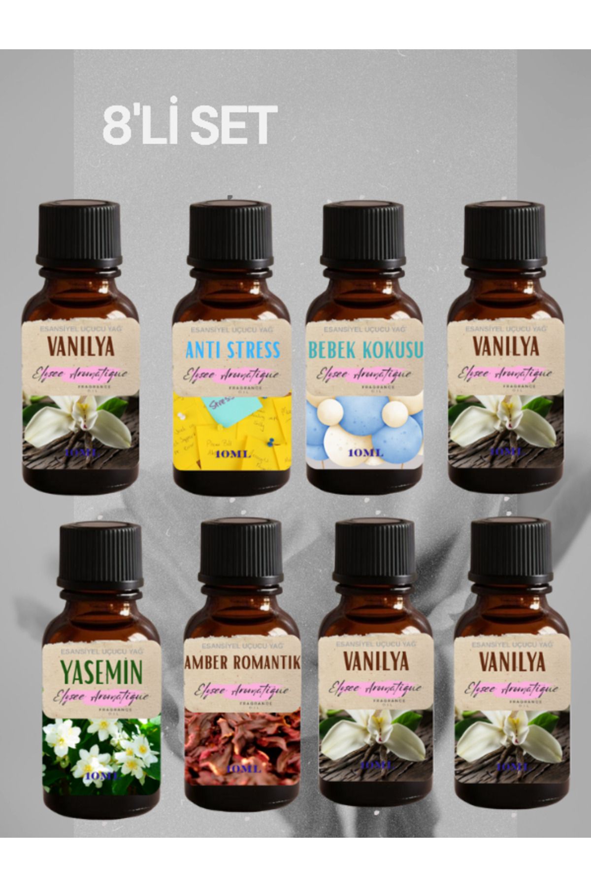 Elysee Aromatique 8'li Set Esansiyel Uçucu Koku Yağı Difüzör Esansı Buhurdanlık Yağı Aromaterapi Yağı