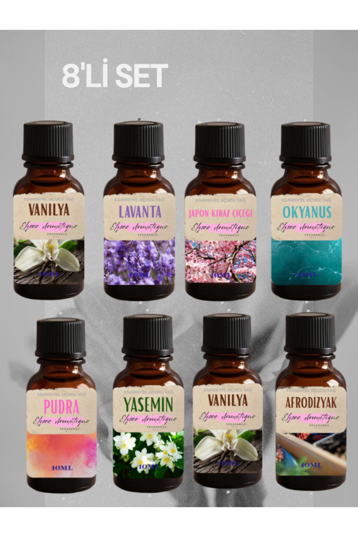 Elysee Aromatique 8'li Set Esansiyel Uçucu Koku Yağı Difüzör Esansı Buhurdanlık Yağı Aromaterapi Yağı