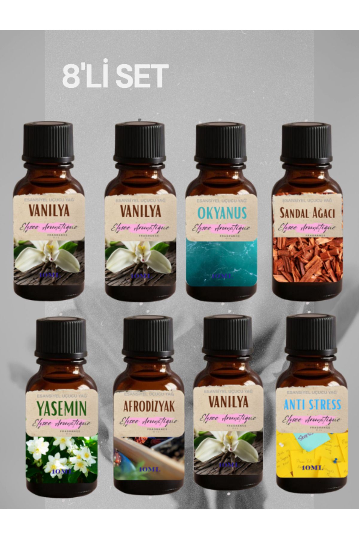 Elysee Aromatique 8'li Set Esansiyel Uçucu Koku Yağı Difüzör Esansı Buhurdanlık Yağı Aromaterapi Yağı