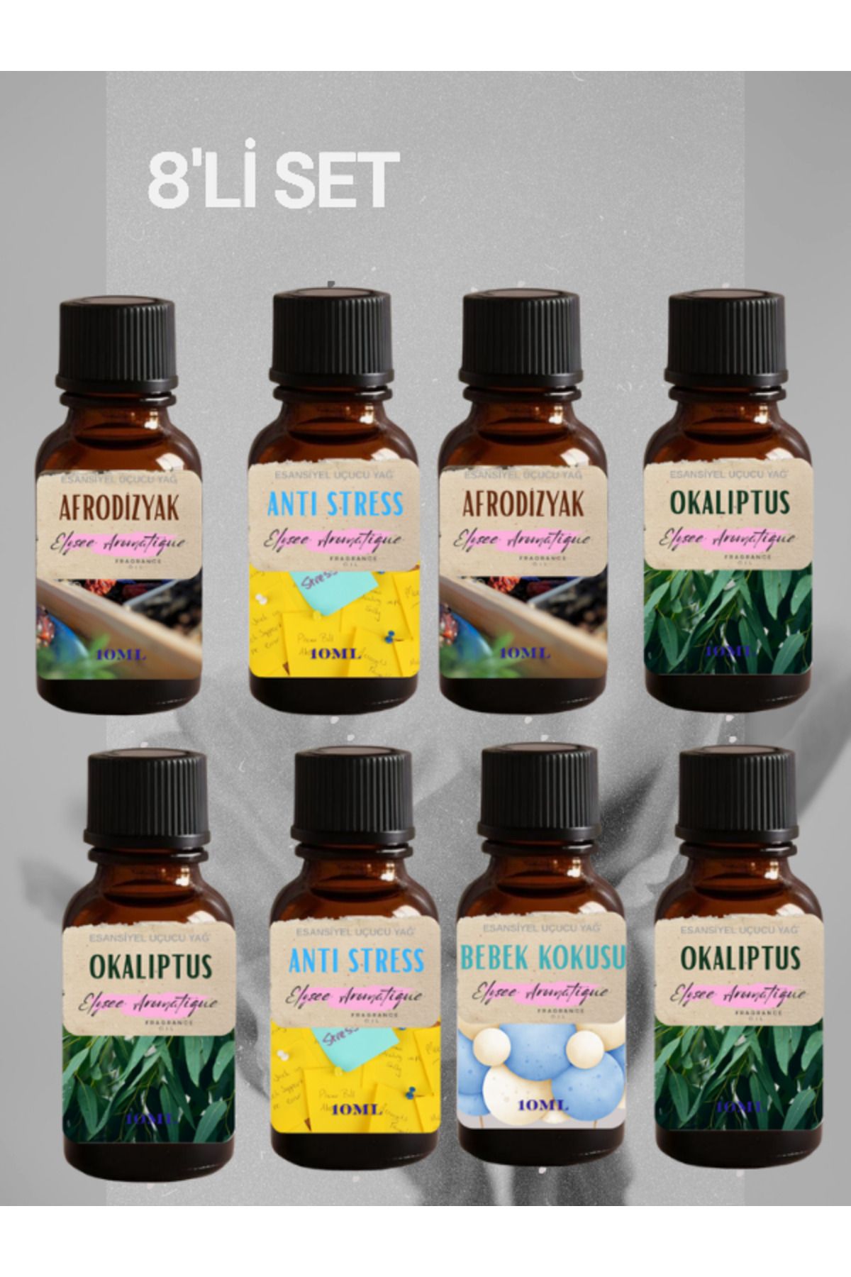 Elysee Aromatique 8'li Set Esansiyel Uçucu Koku Yağı Difüzör Esansı Buhurdanlık Yağı Aromaterapi Yağı