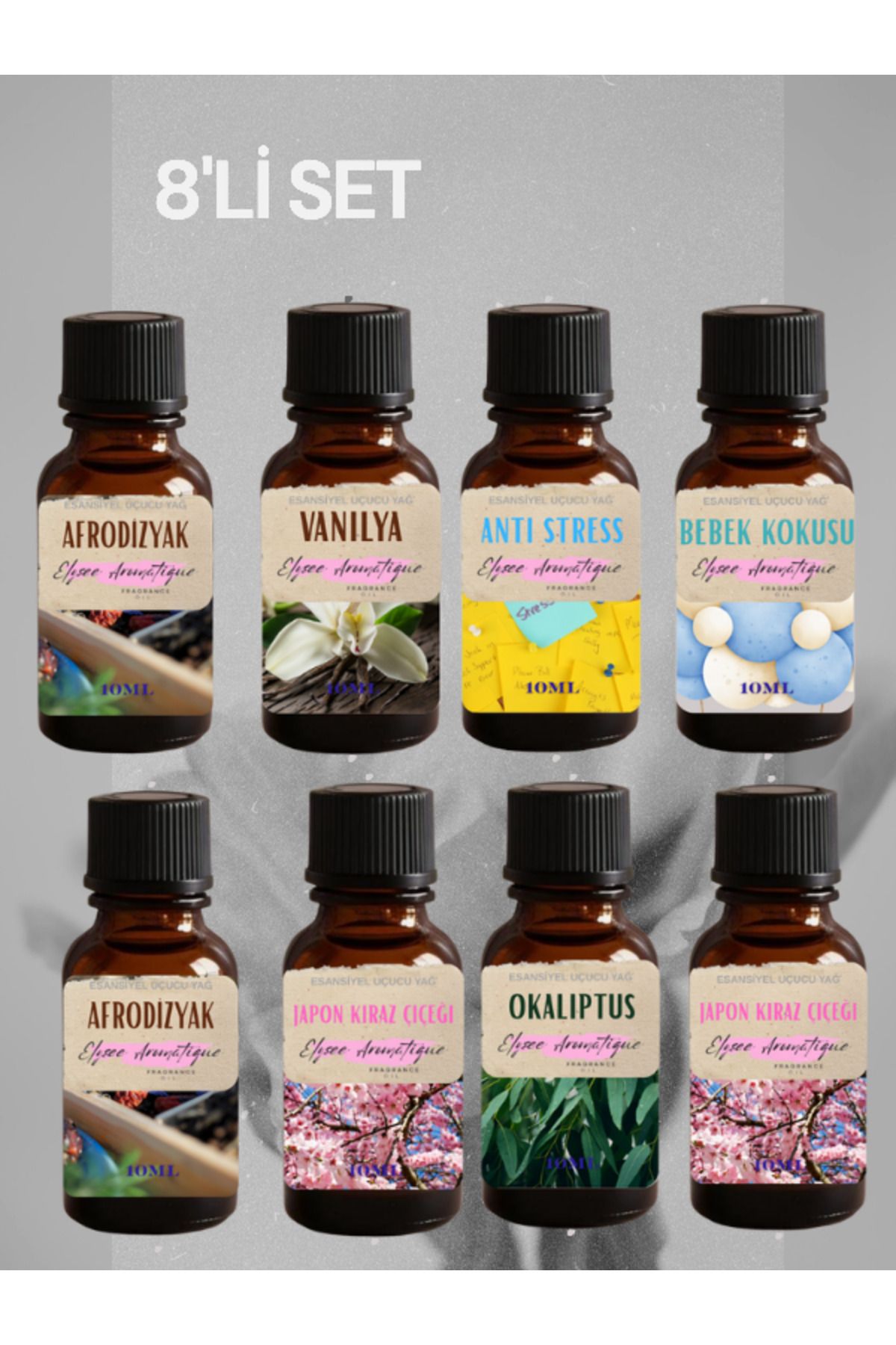 Elysee Aromatique 8'li Set Esansiyel Uçucu Koku Yağı Difüzör Esansı Buhurdanlık Yağı Aromaterapi Yağı