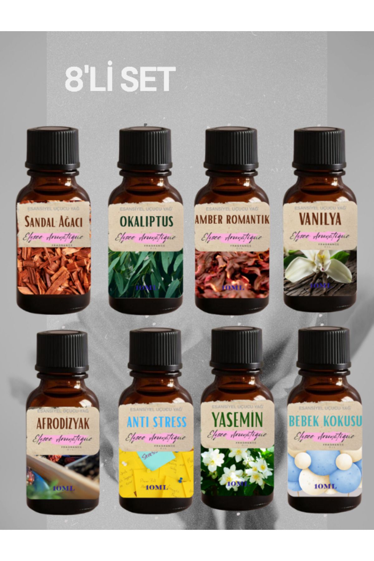 Elysee Aromatique 8'li Set Esansiyel Uçucu Koku Yağı Difüzör Esansı Buhurdanlık Yağı Aromaterapi Yağı