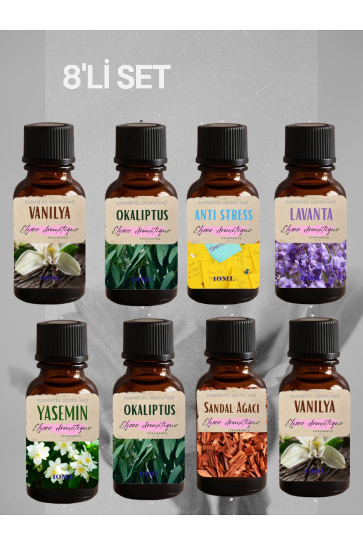 Elysee Aromatique 8'li Set Esansiyel Uçucu Koku Yağı Difüzör Esansı Buhurdanlık Yağı Aromaterapi Yağı